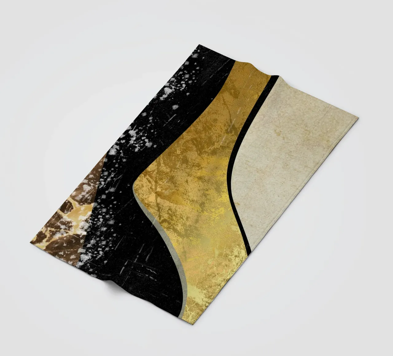 Abstract art black with gold and beige in waves coperta in pile da vintageshop
