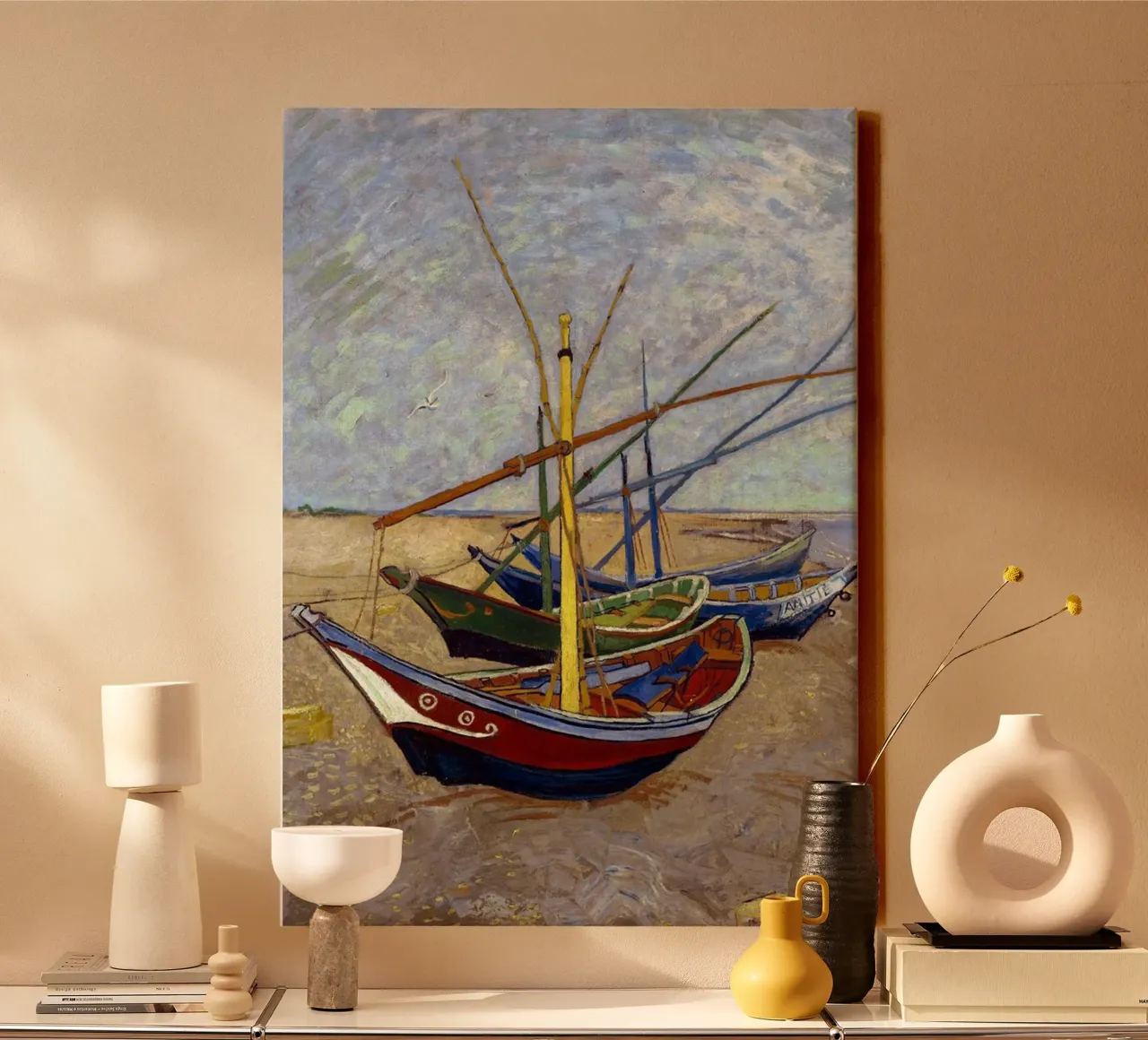 fishing boats on the coast canvas by cloud shop