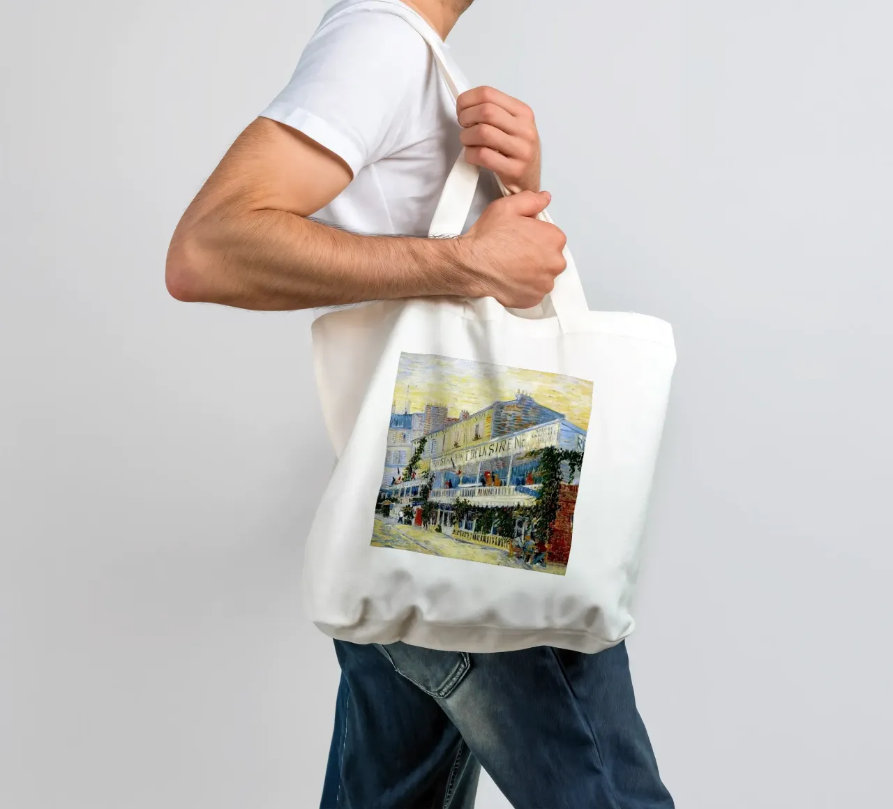 costruire una caffetteria con un'insegna sul tetto borsa in juta da cloud shop