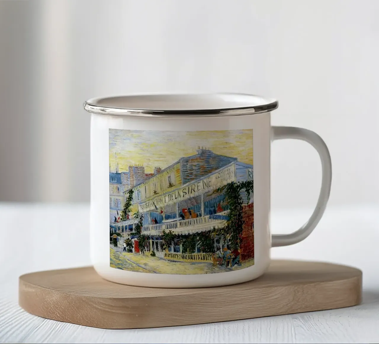 costruire una caffetteria con un'insegna sul tetto tazza in smalto da cloud shop