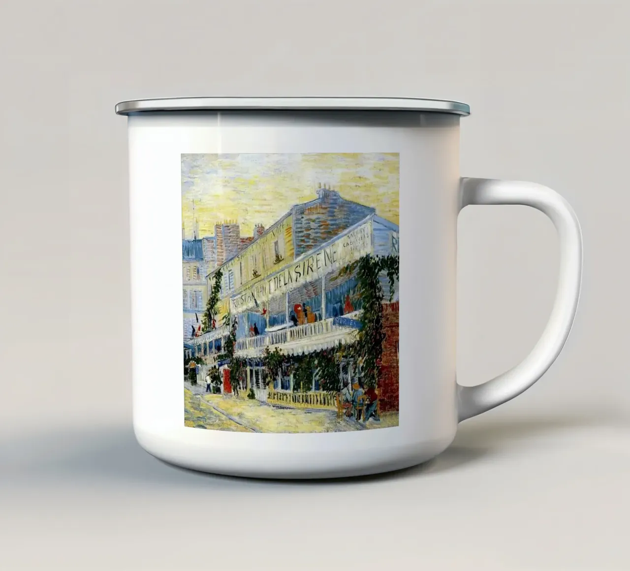 costruire una caffetteria con un'insegna sul tetto tazza in smalto da cloud shop
