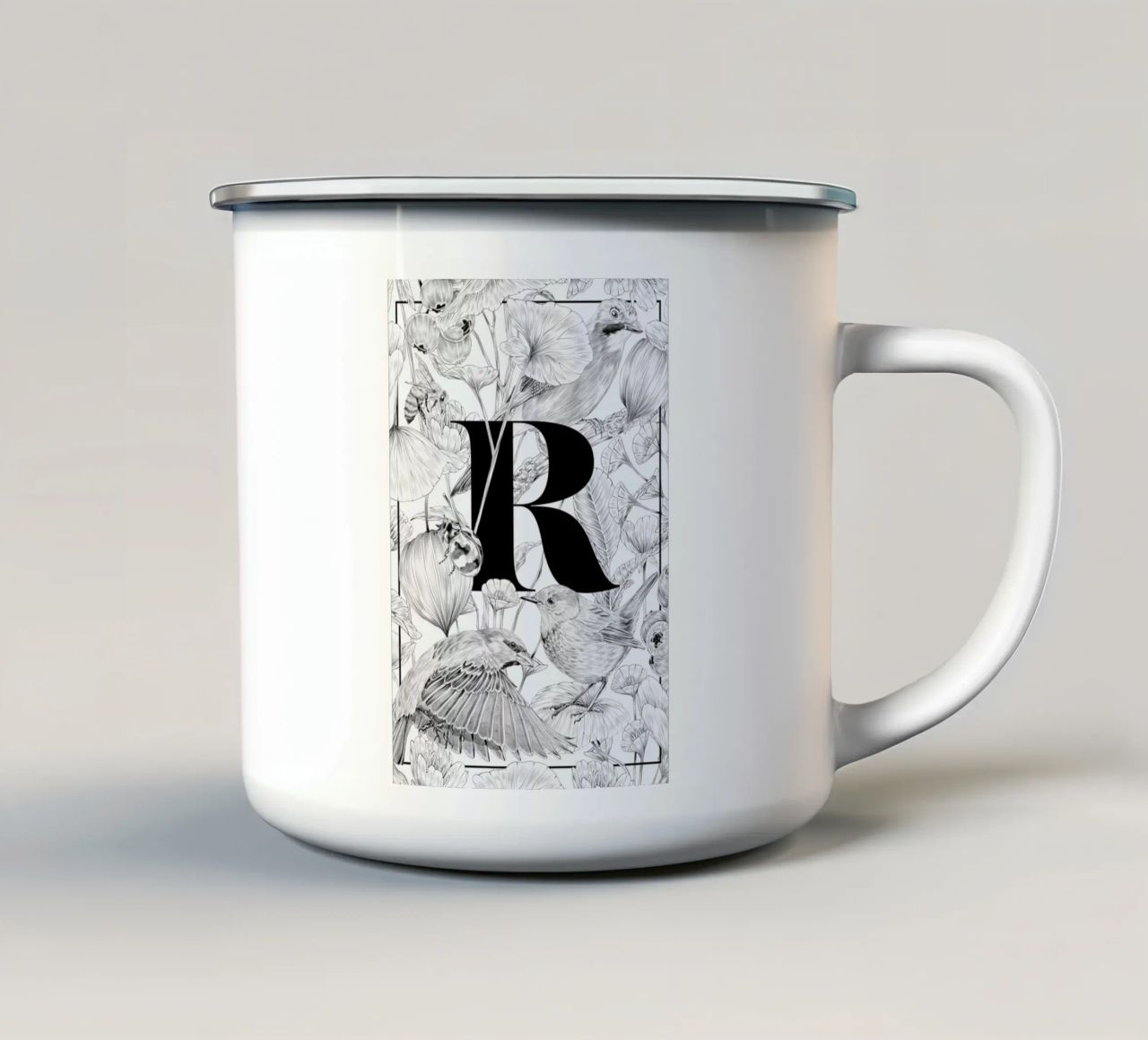 Floral Alphabet R emaille mok van Faunesque