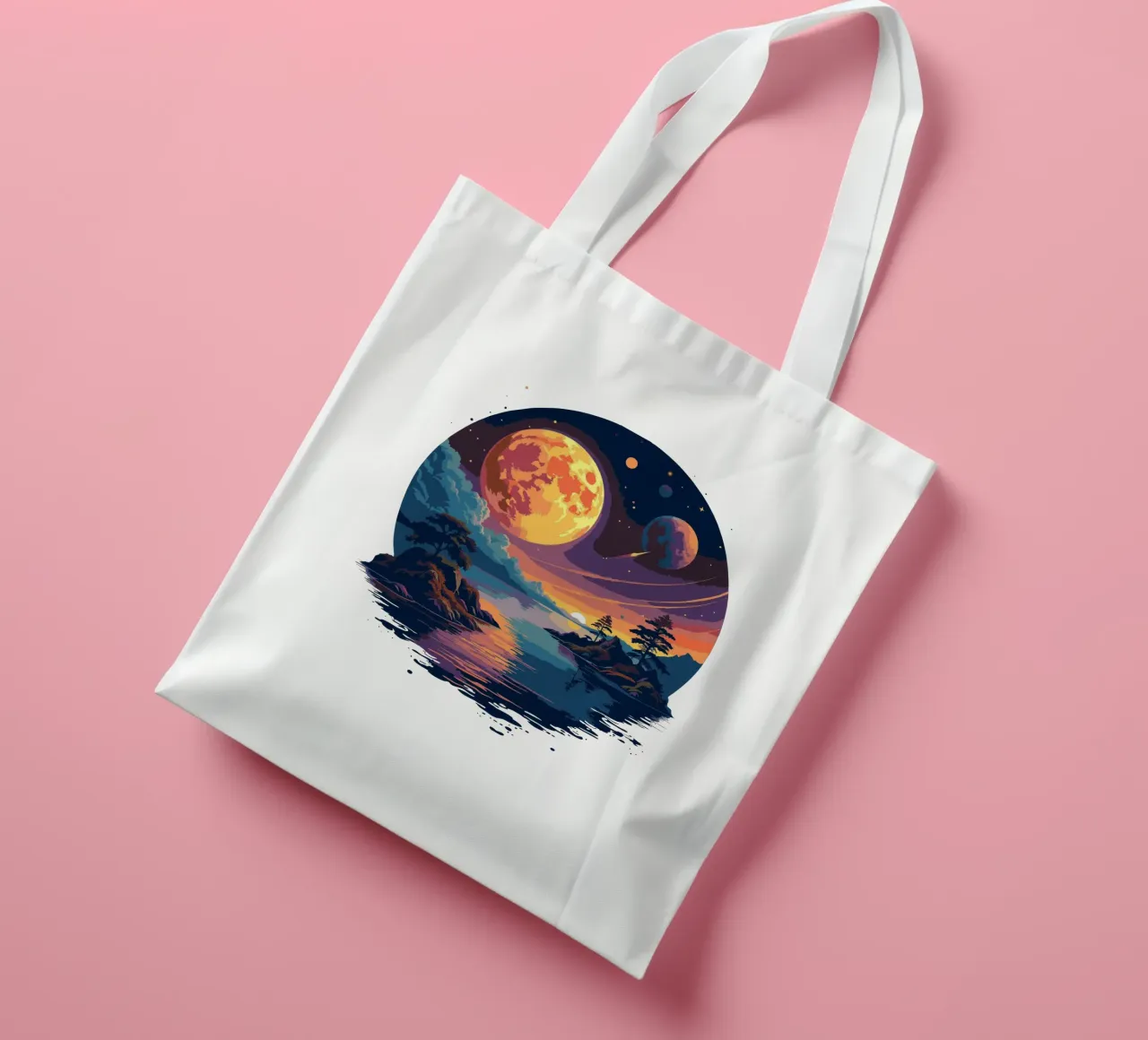 Cosmic Sunset Lake - Alien Planet Landscape | Sci-Fi Fantasy tote bag by artdesign1985