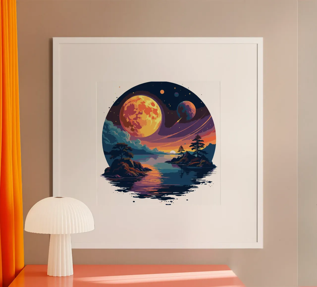 Kosmisch meer met zonsondergang - Landschap buitenaardse planeet | Sci-Fi Fantasy hahnemühle van artdesign1985