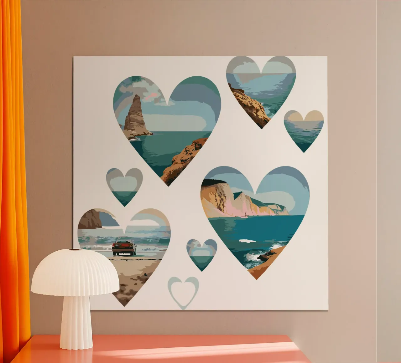 Paesaggi del cuore costiero - Design di scenari da spiaggia con amore per l'oceano poster con telaio in alluminio da artdesign1985