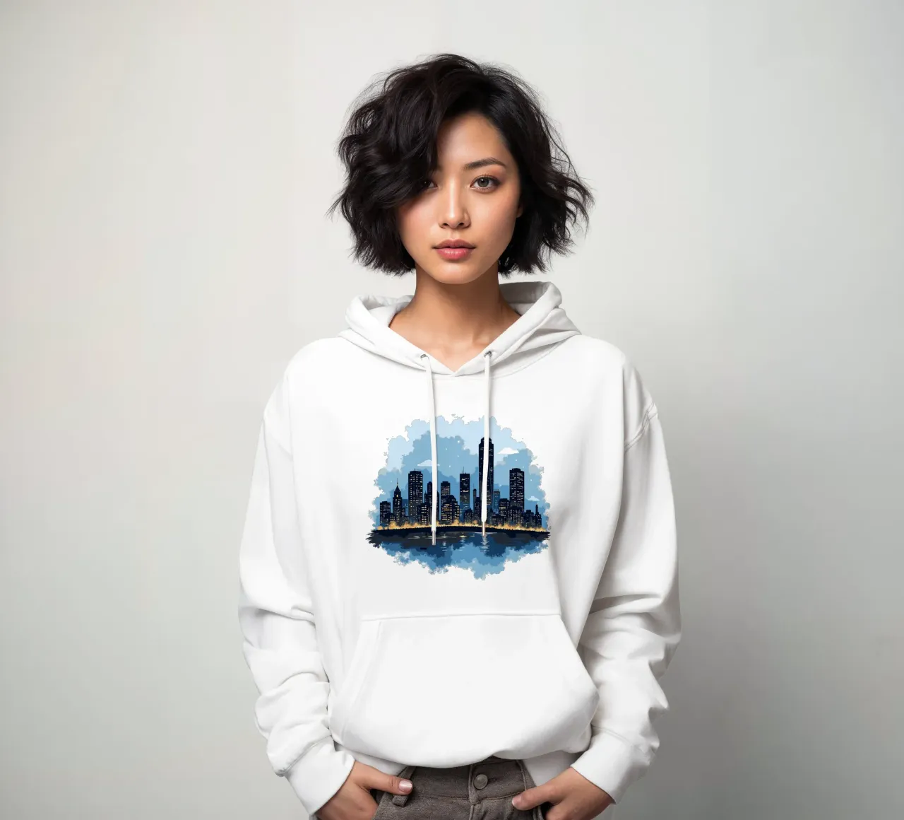 Night City Skyline Silhouette - Urban Landscape Water Reflec hoodie by artdesign1985