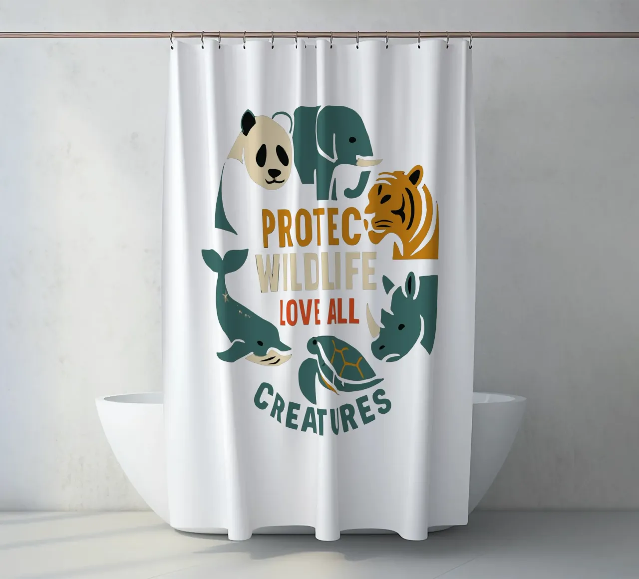 Proteggere la fauna selvatica Amare tutte le creature - Circ degli animali in via di estinzione tenda da doccia da artdesign1985