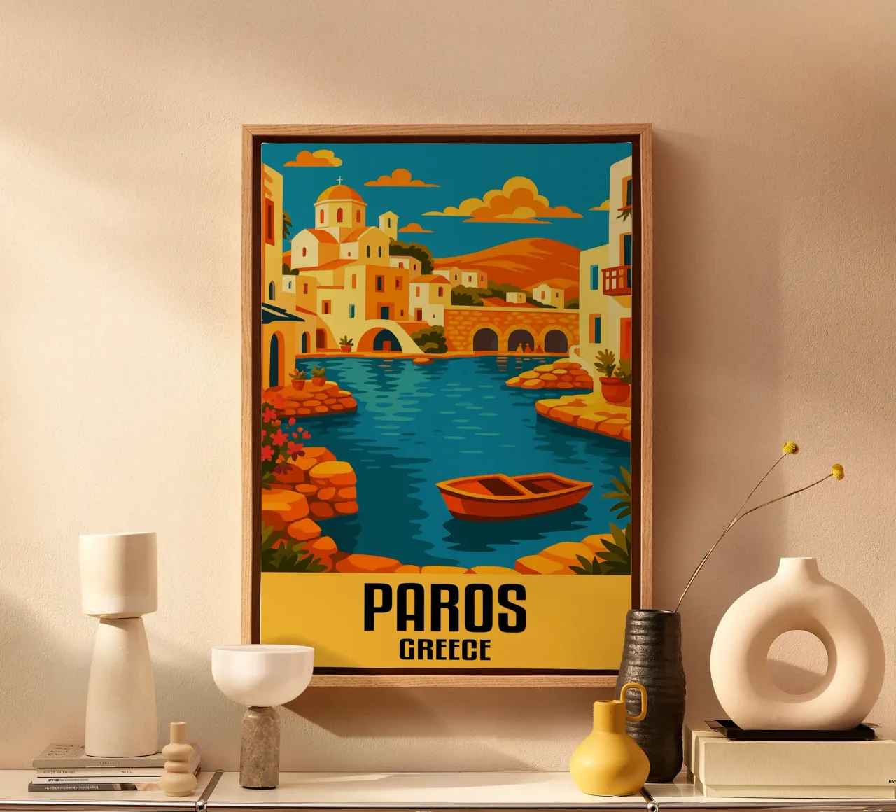 Paros Griekenland Stad Kunst Verbeelding canvas met Baklijst van oneheart
