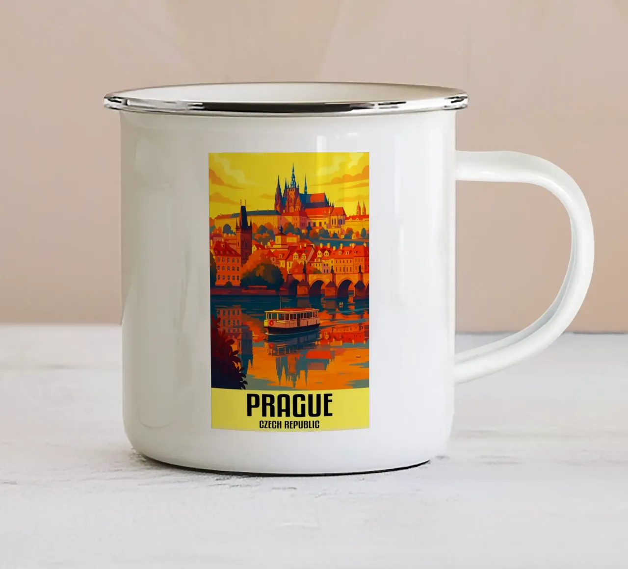Praag Tsjechië Stad Kunst Verbeelding emaille mok van oneheart
