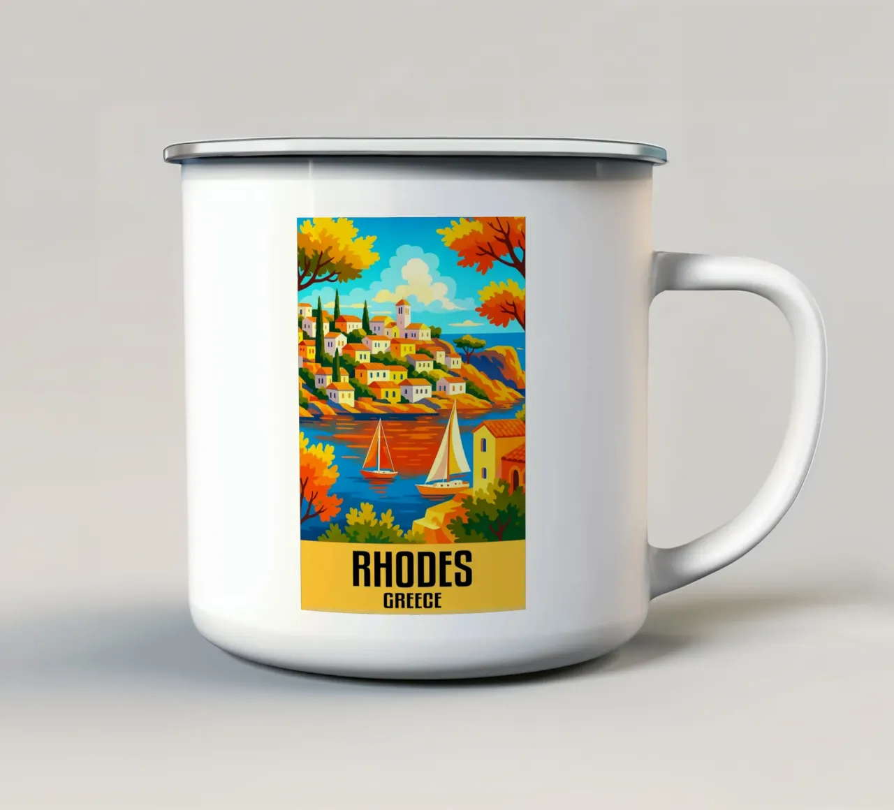 Rodi Grecia Città Arte Immaginazione tazza in smalto da oneheart