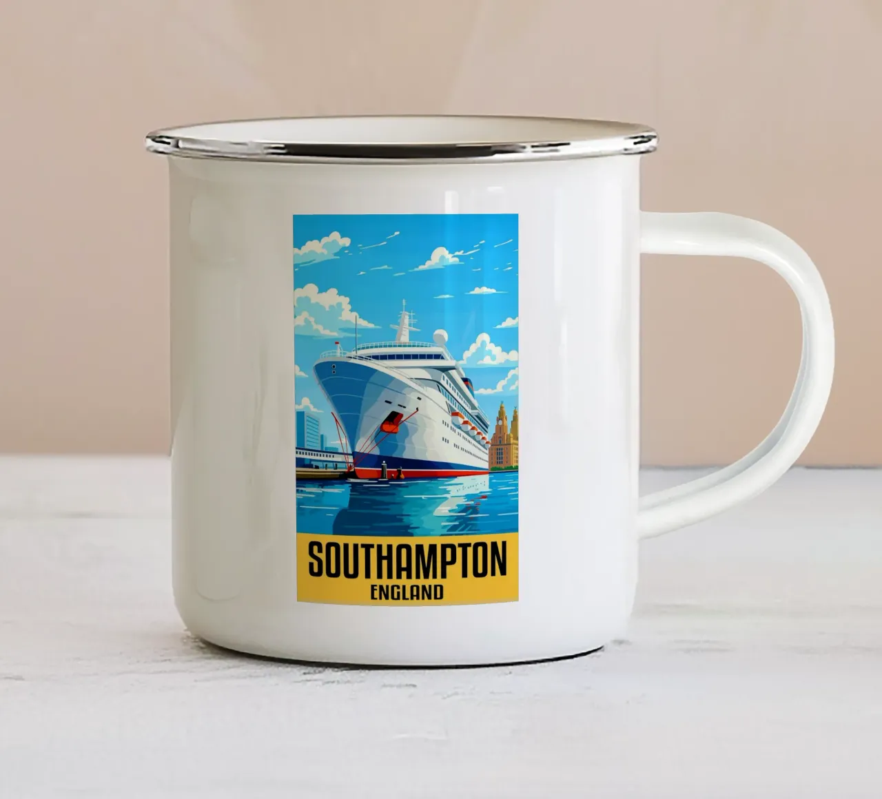 Southampton Inghilterra Città Arte Immaginazione tazza in smalto da oneheart