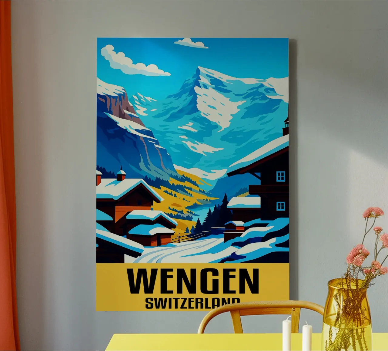 Wengen Zwitserland Stad Kunst Verbeelding canvas met Baklijst van oneheart