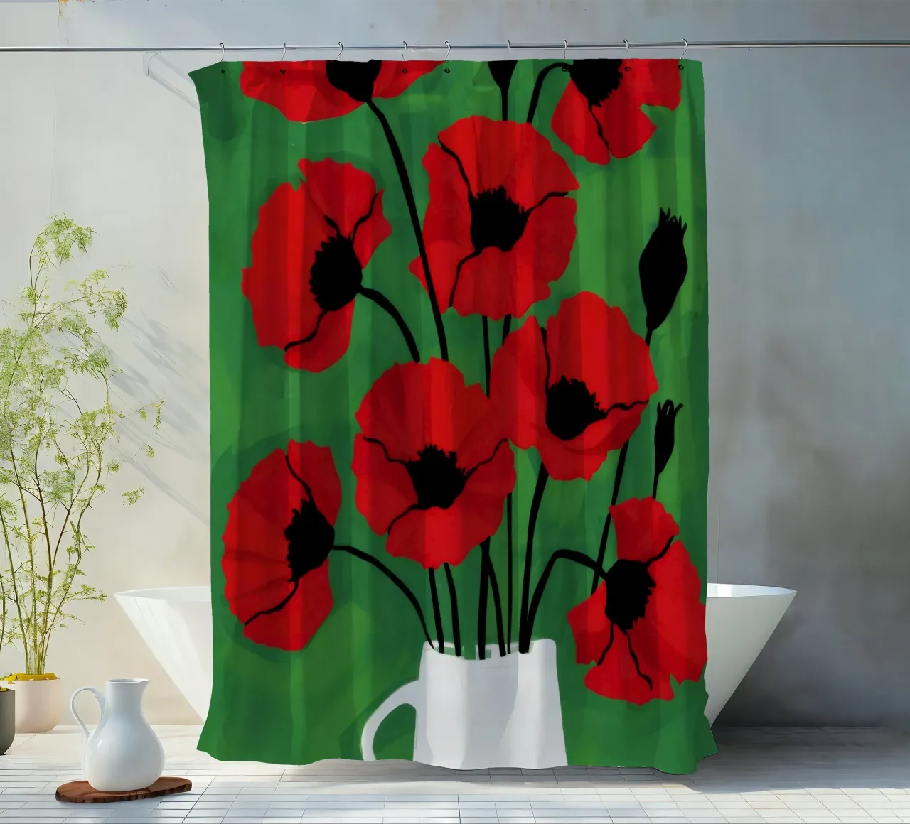 Poppy Pitcher Purity shower curtain by Peak Delusion