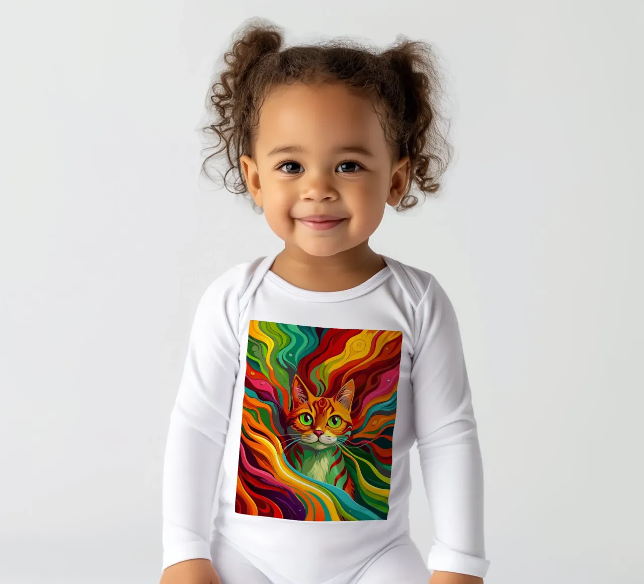 cat vector fullcolor long-sleeve baby romper by onelife