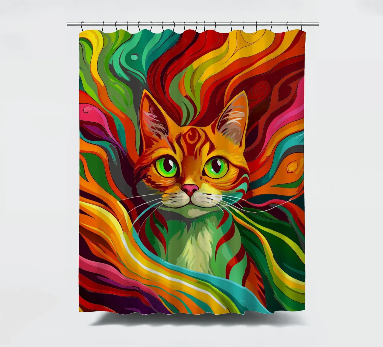 cat vector fullcolor shower curtain by onelife