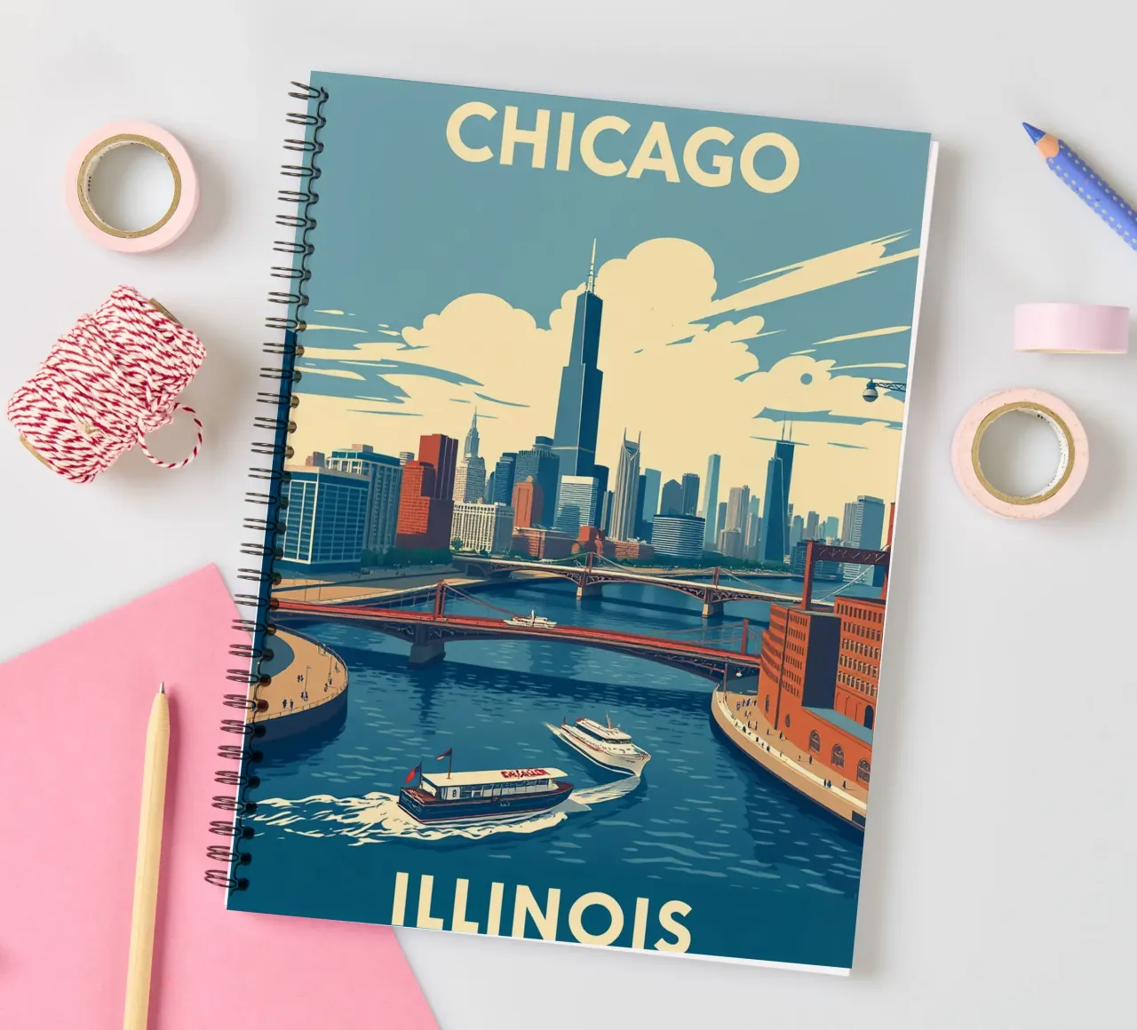 Chicago vintage travel spiral notebook by HicksShop