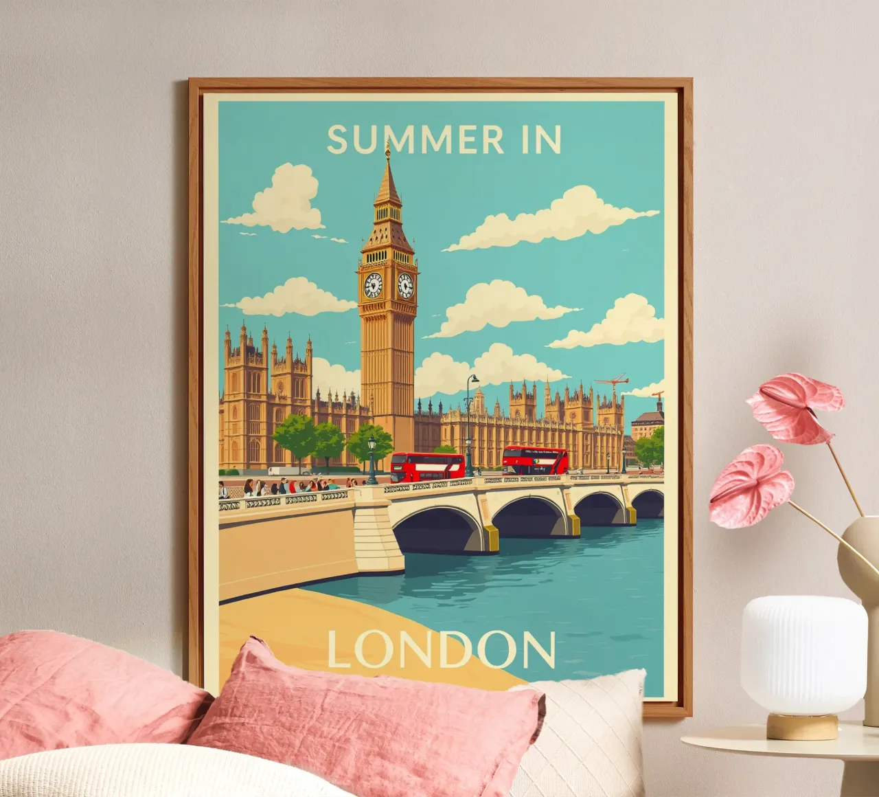 Zomer in Londen - Vintage Travel aluminium-dibond van HicksShop