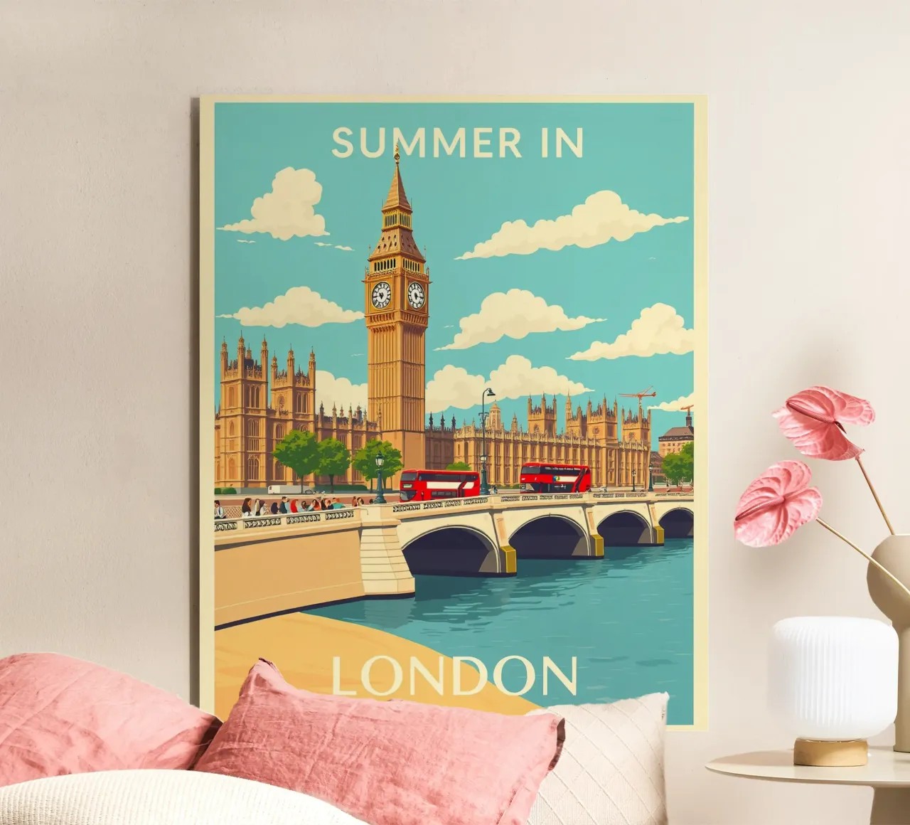 Zomer in Londen - Vintage Travel aluminium-dibond van HicksShop