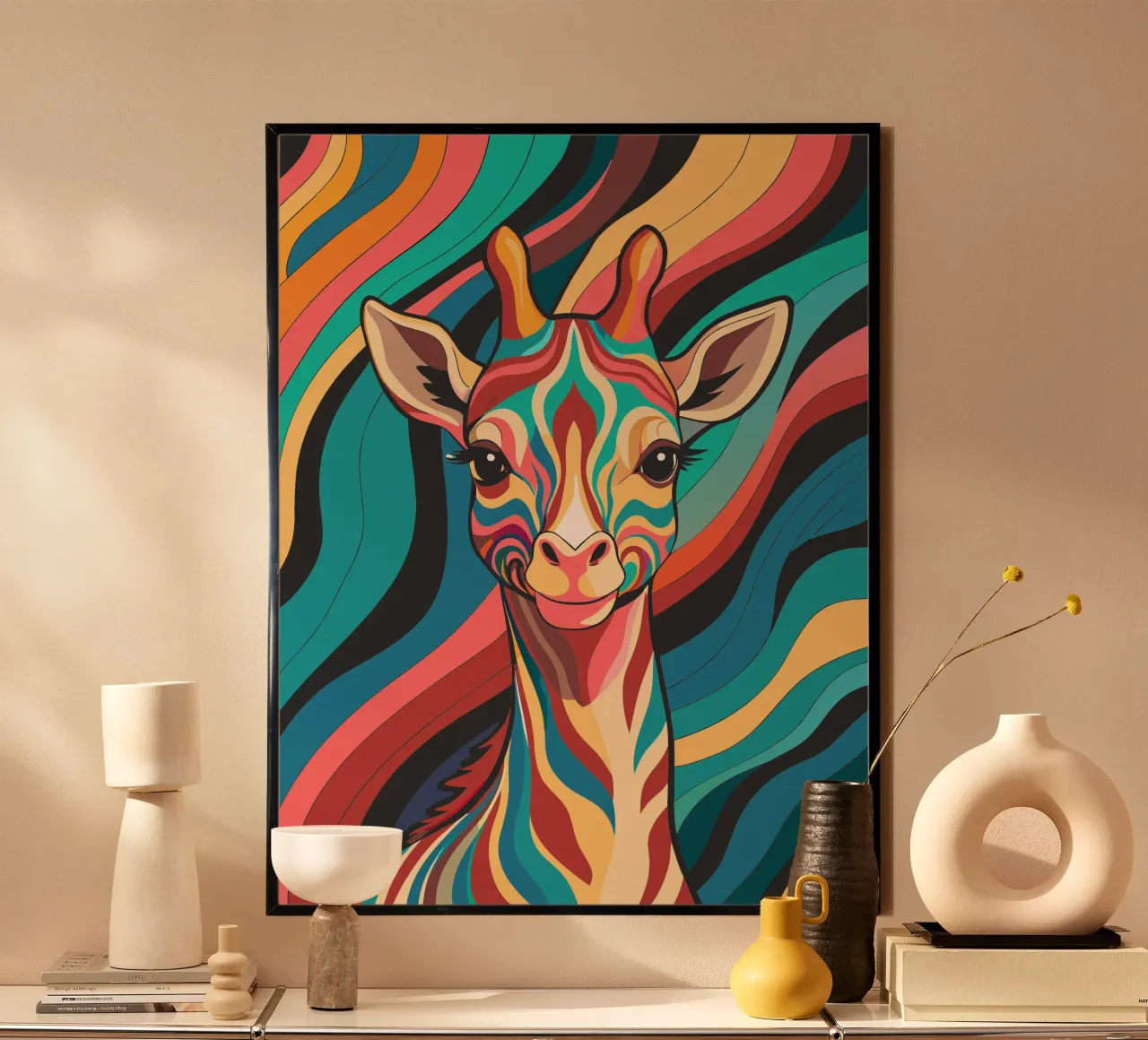 giraffa vettore fullcolor poster con telaio in legno da onelife