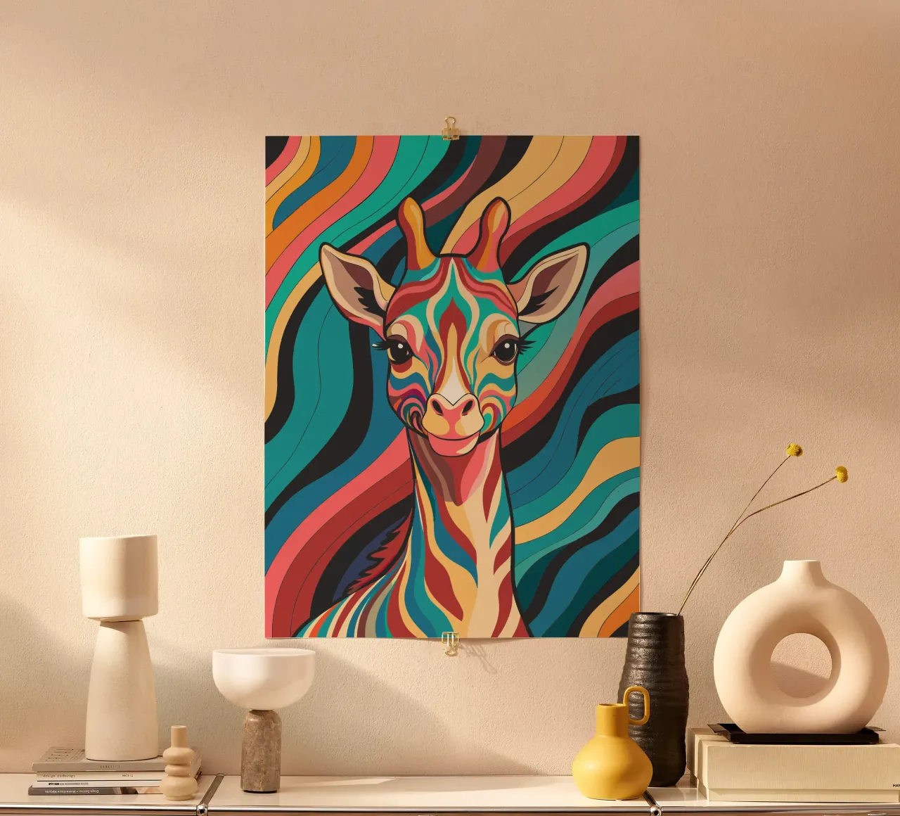 giraffa vettore fullcolor poster con telaio in legno da onelife