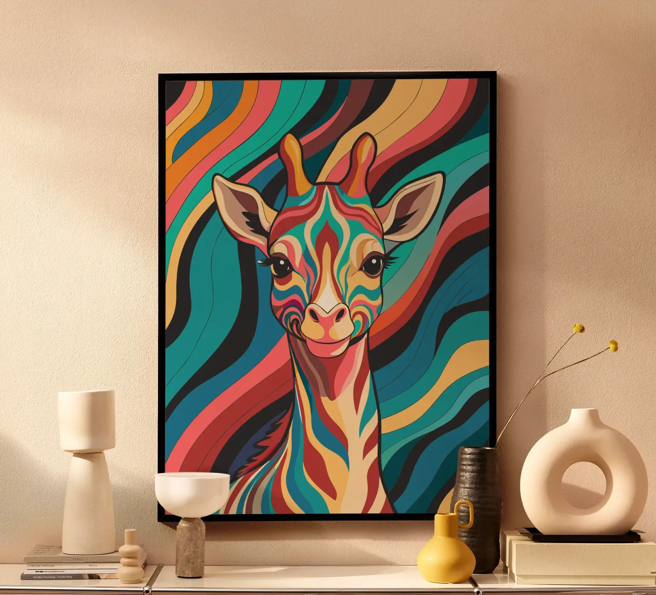 giraffa vettore fullcolor poster con telaio in legno da onelife