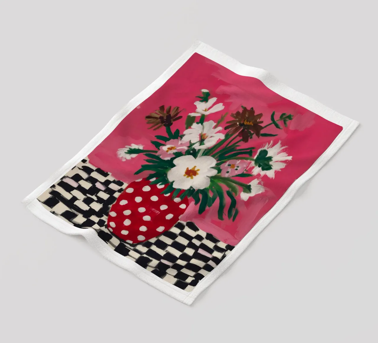 Red Polka Dot Vase fleece blanket by Muse Artworks