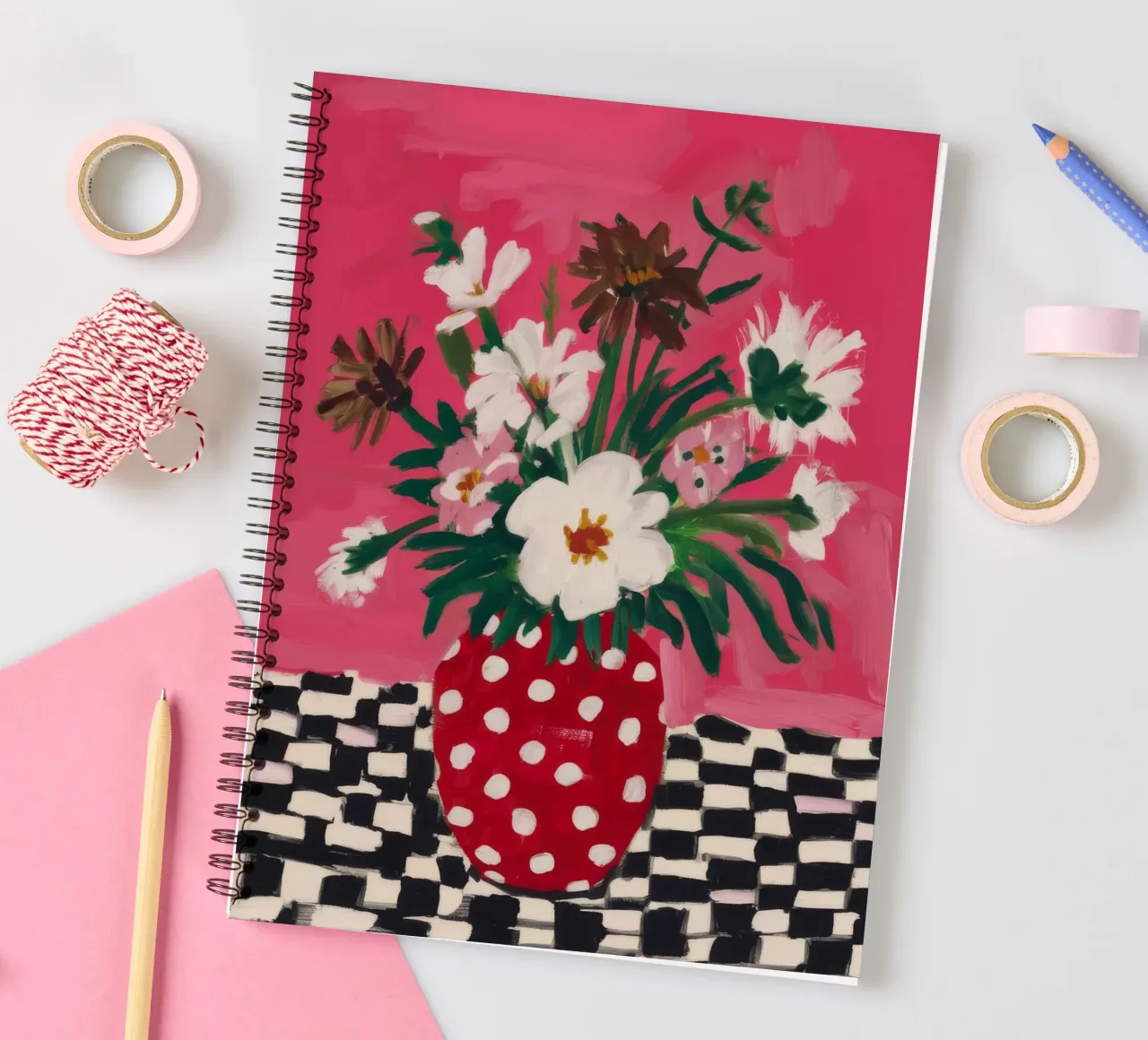 Red Polka Dot Vase spiral notebook by Muse Artworks