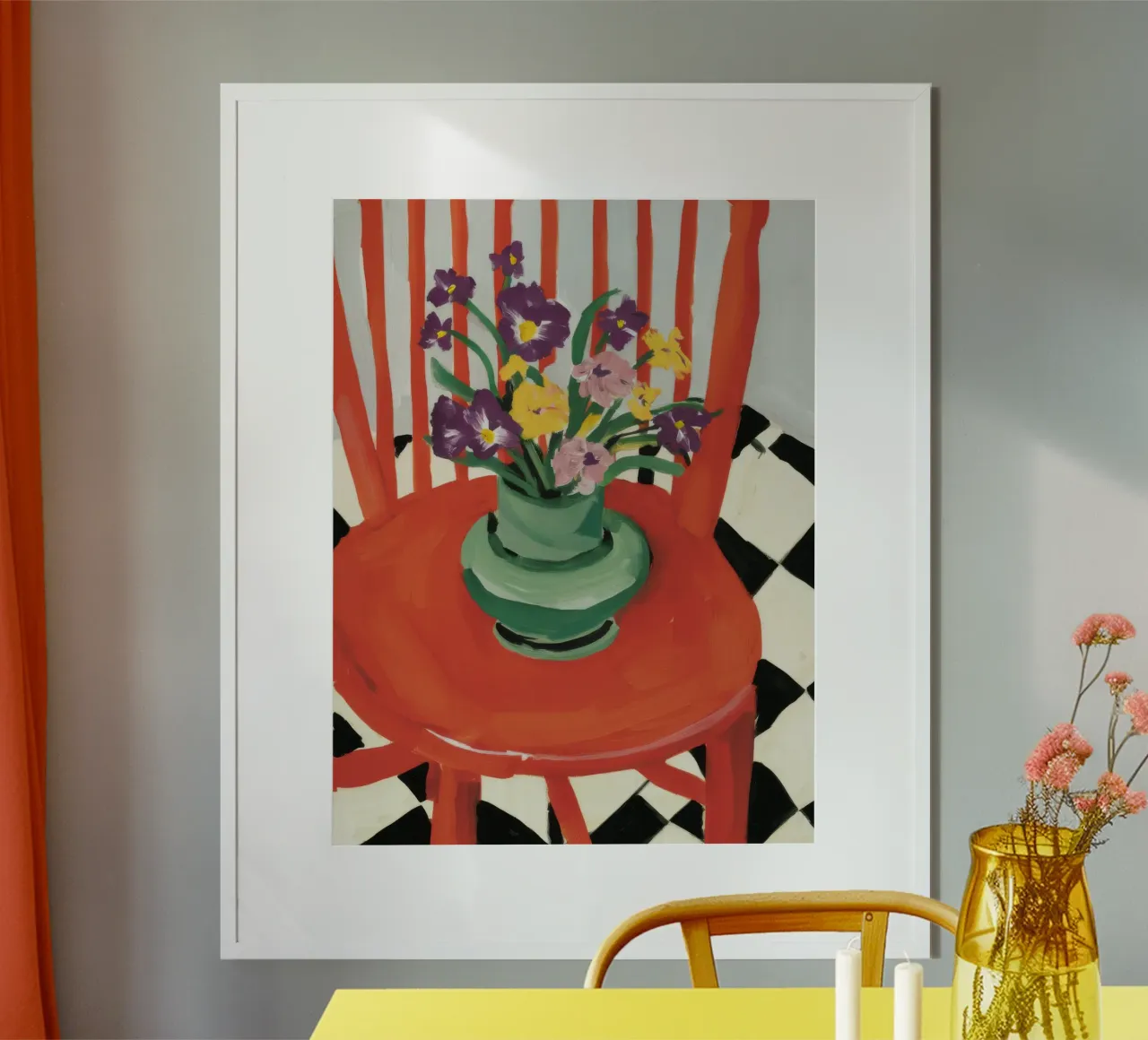 Bouquet da tavola a scacchi poster con telaio in legno da Stone Decade