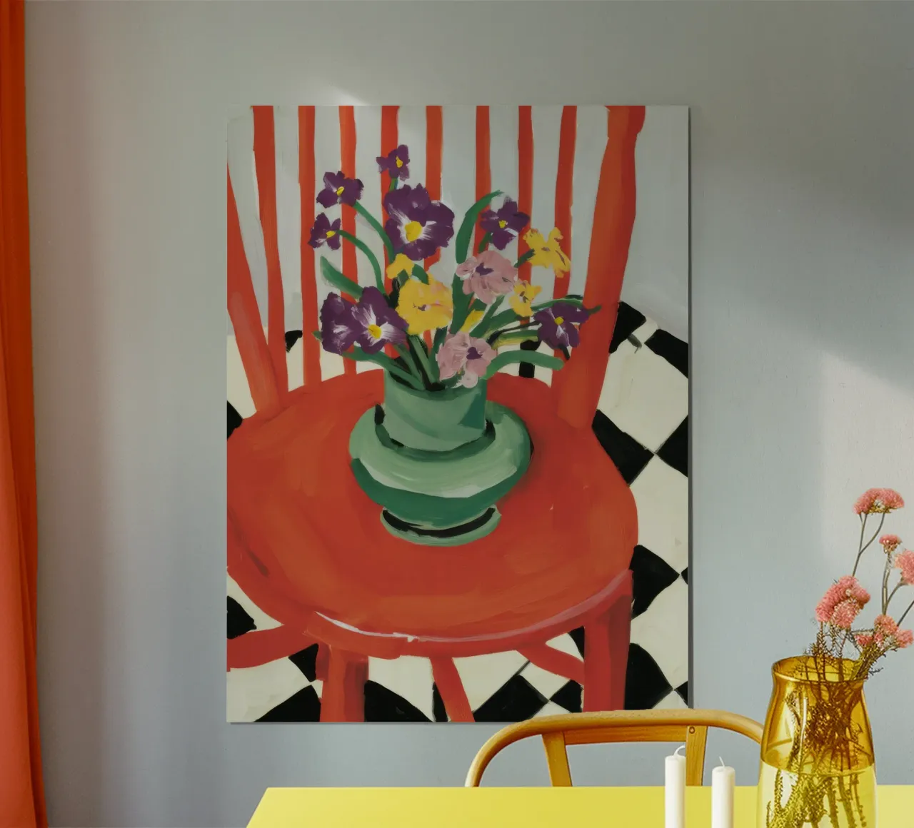 Bouquet da tavola a scacchi poster con telaio in legno da Stone Decade