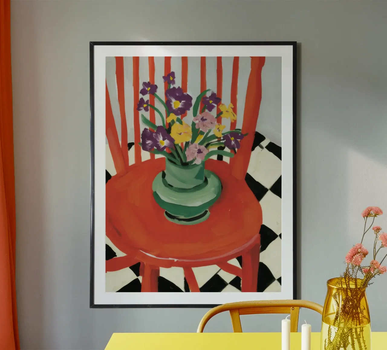 Bouquet da tavola a scacchi poster con telaio in legno da Stone Decade