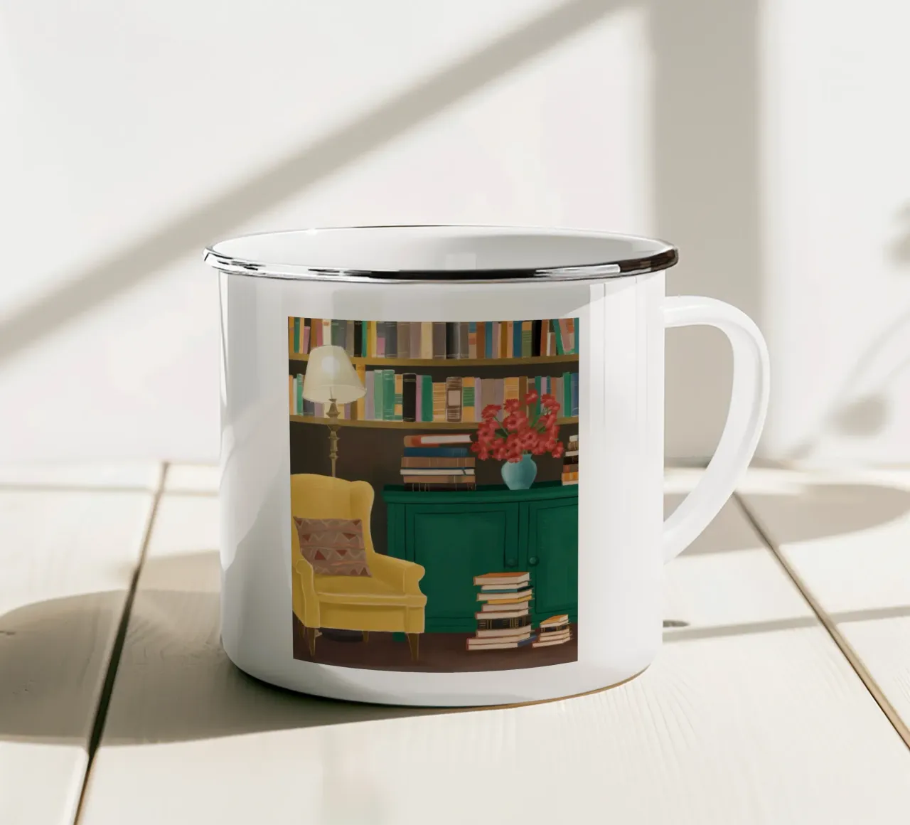 Poltrona gialla Biblioteca tazza in smalto da FadeAura