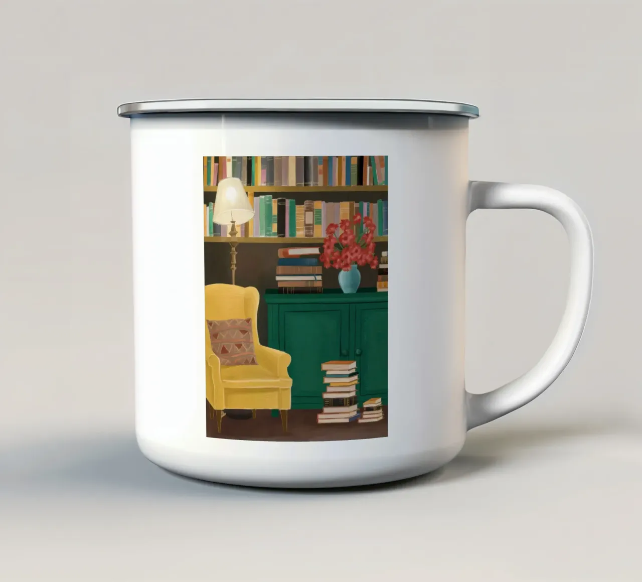 Poltrona gialla Biblioteca tazza in smalto da FadeAura