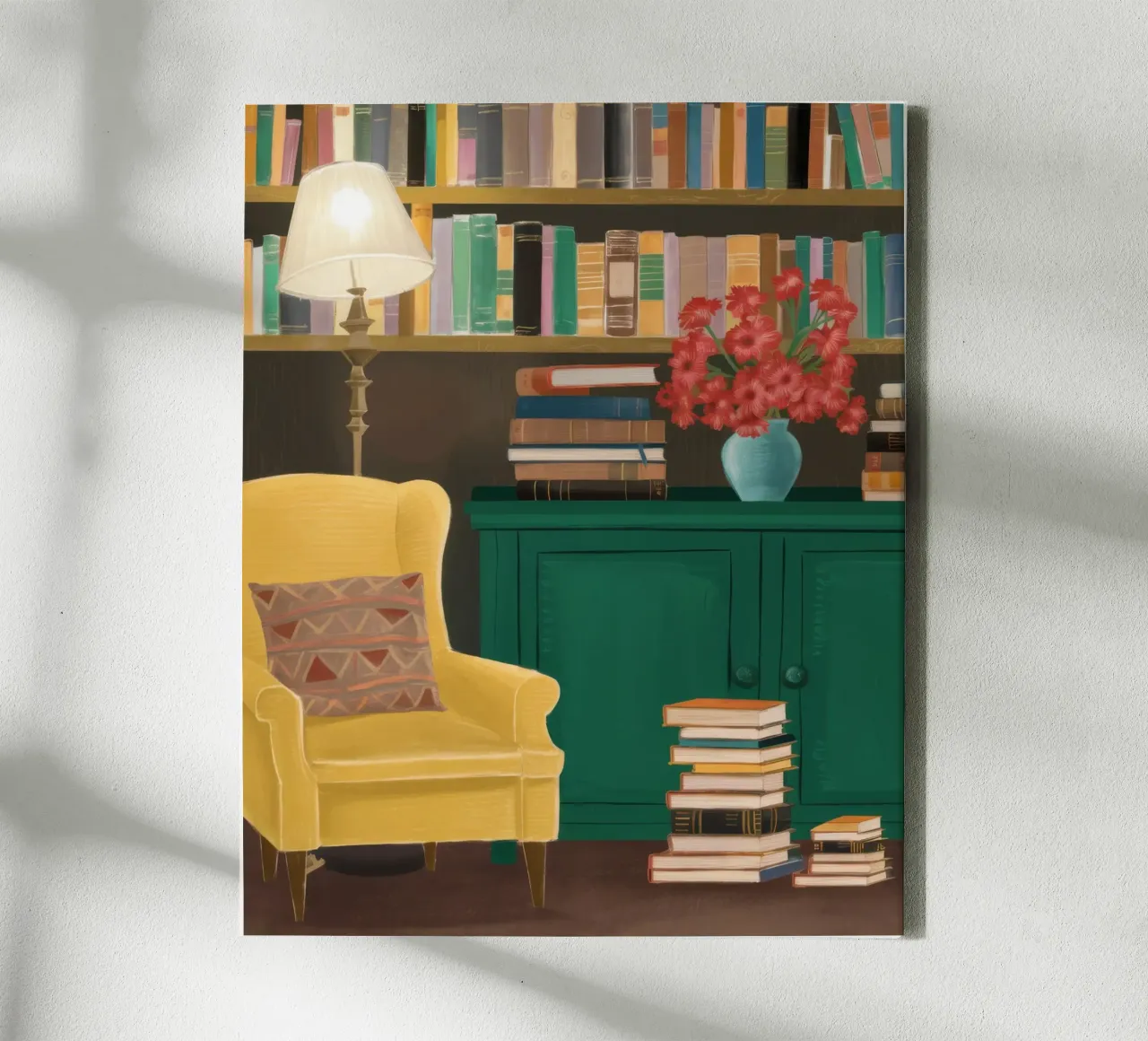 Bibliotheek met gele leunstoel canvas met Baklijst van FadeAura