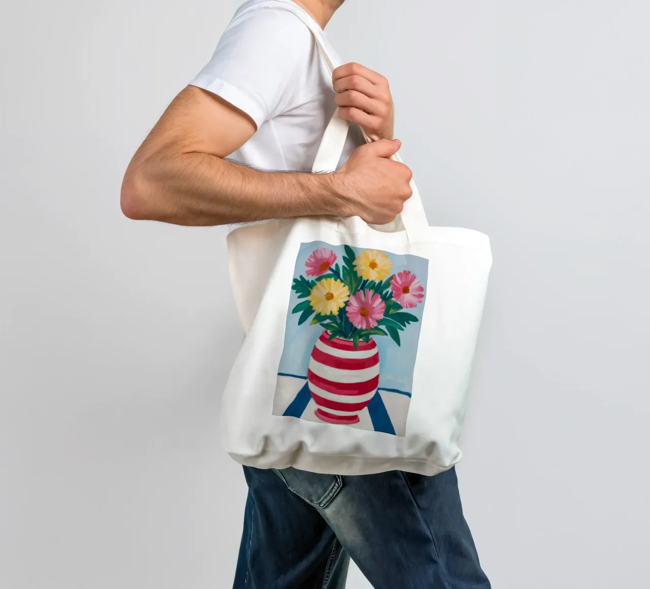 Vaso a righe rosse borsa in juta da Muse Artworks