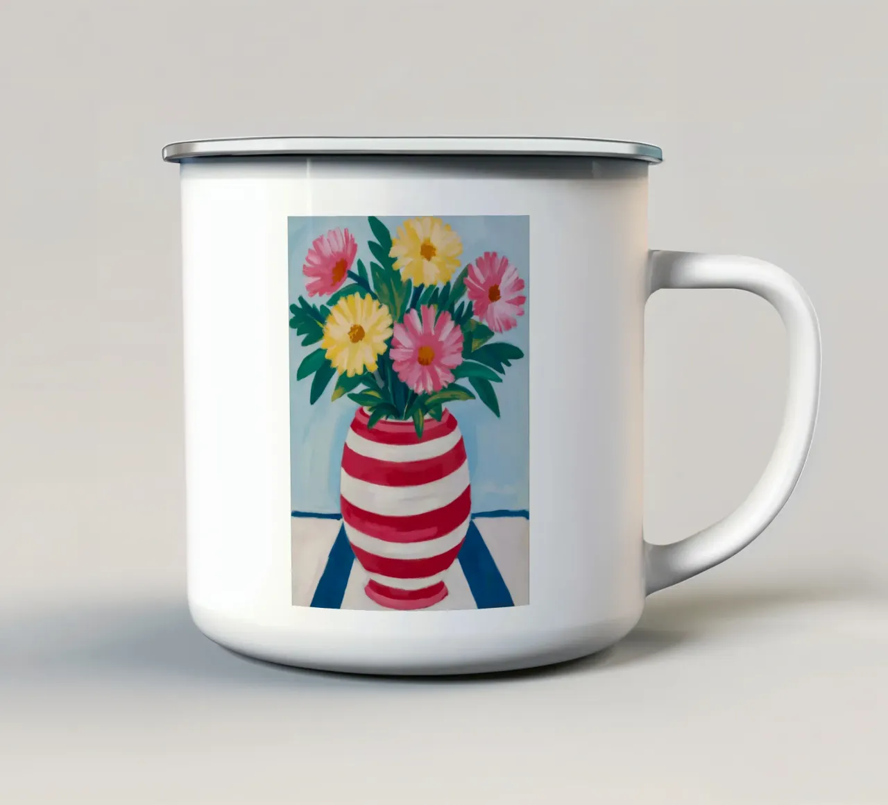 Vaso a righe rosse tazza in smalto da Muse Artworks
