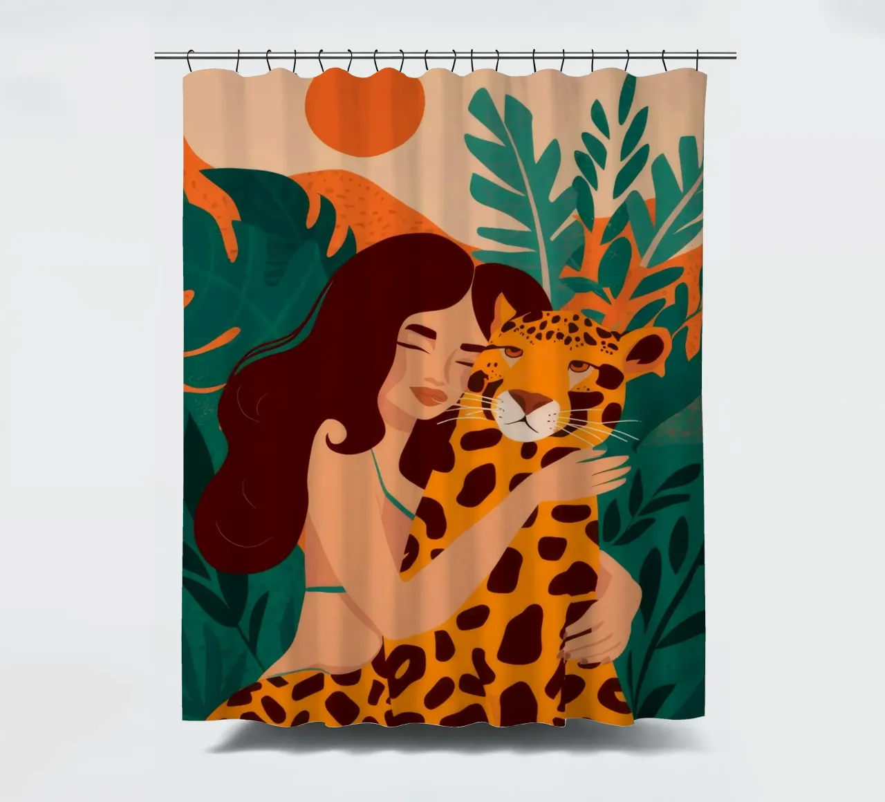 Jungle Giraffe Embrace shower curtain by Peak Delusion