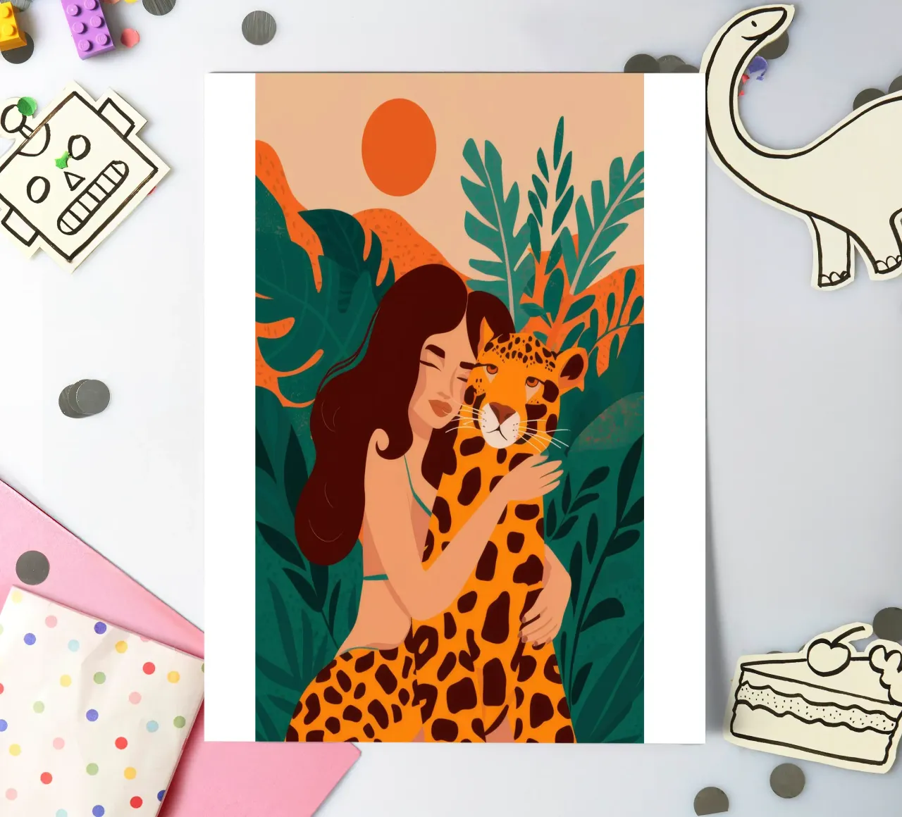 Jungle Giraffe Embrace sticker sheet by Peak Delusion