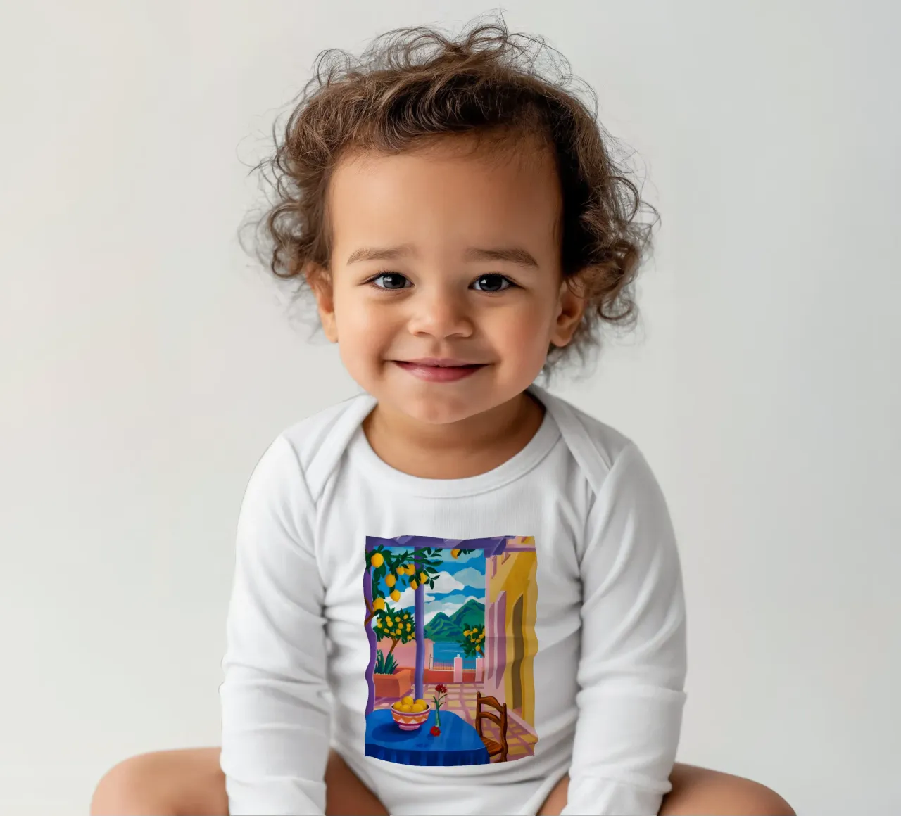 Blue Table Lemon Tree long-sleeve baby romper by FadeAura