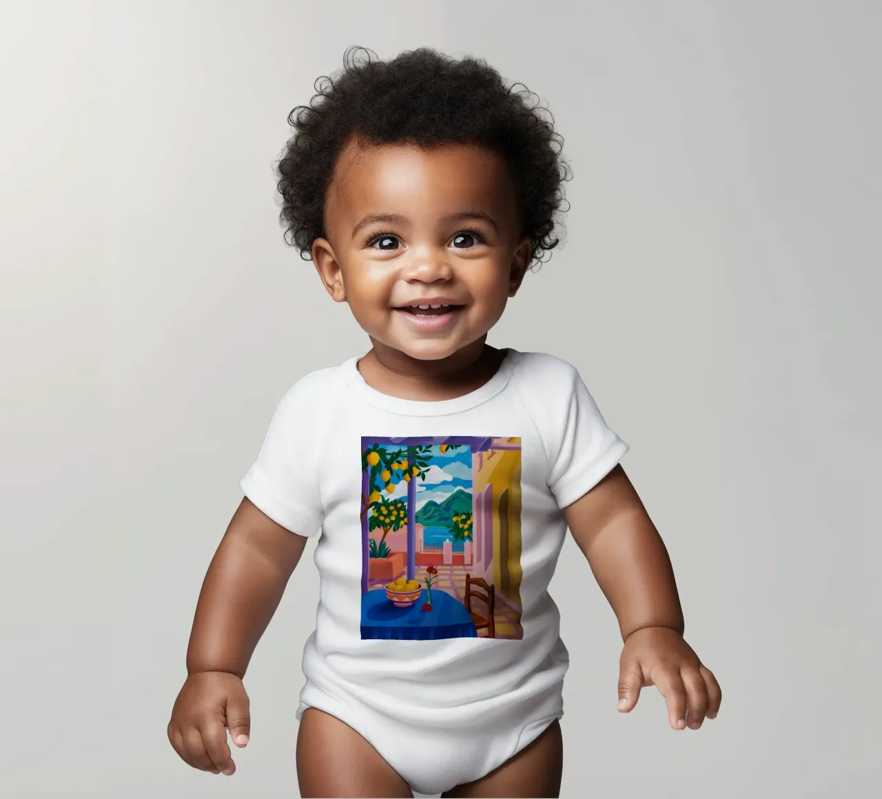 Blauer Tisch Zitronenbaum Kurzarm Babybody von FadeAura