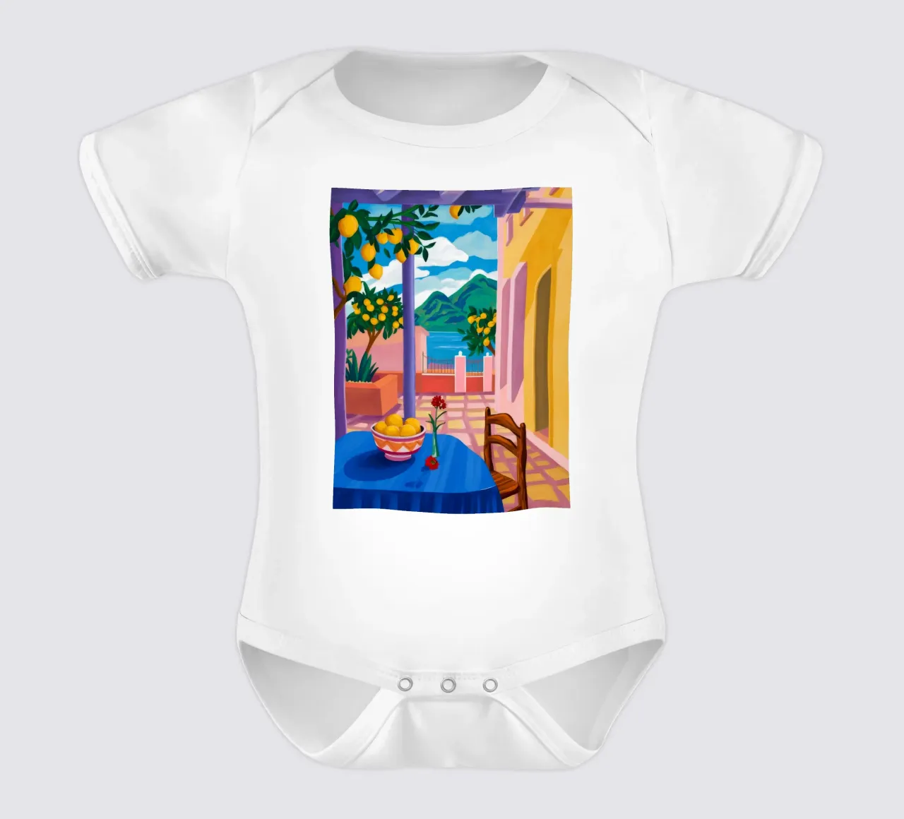 Blauer Tisch Zitronenbaum Kurzarm Babybody von FadeAura