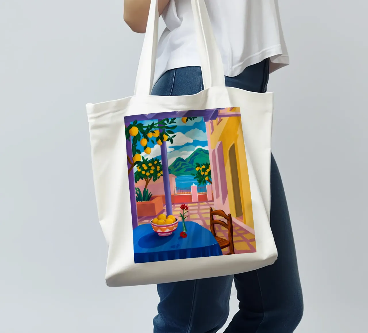 Blauer Tisch Zitronenbaum Jutebeutel von FadeAura