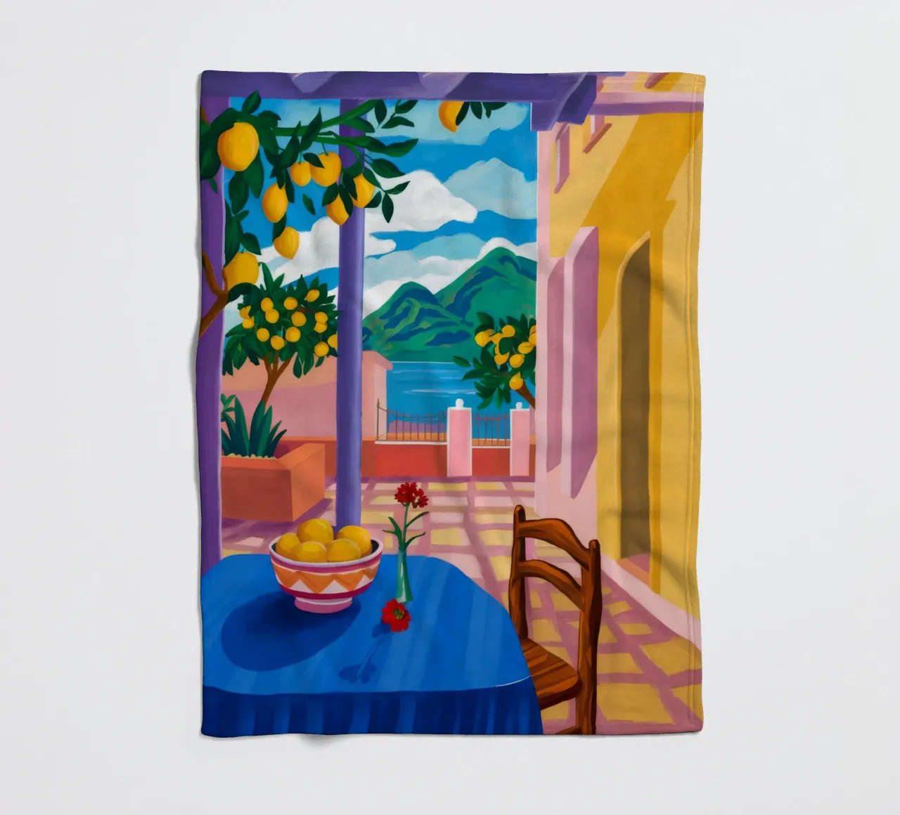 Blue Table Lemon Tree fleece blanket by FadeAura