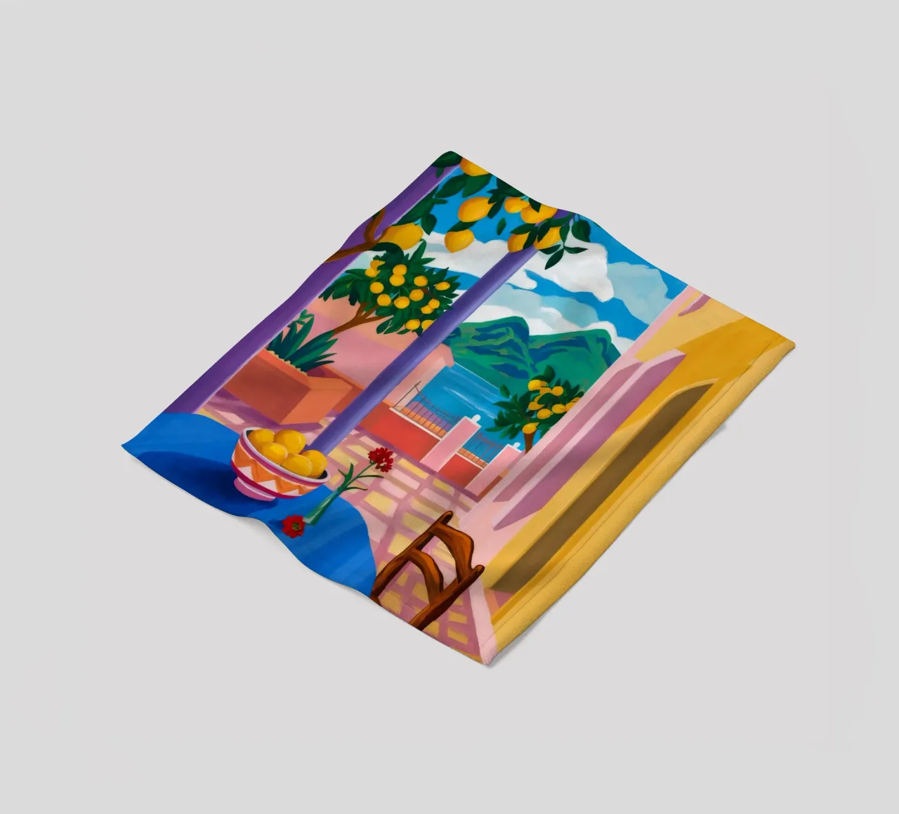 Blue Table Lemon Tree fleece blanket by FadeAura