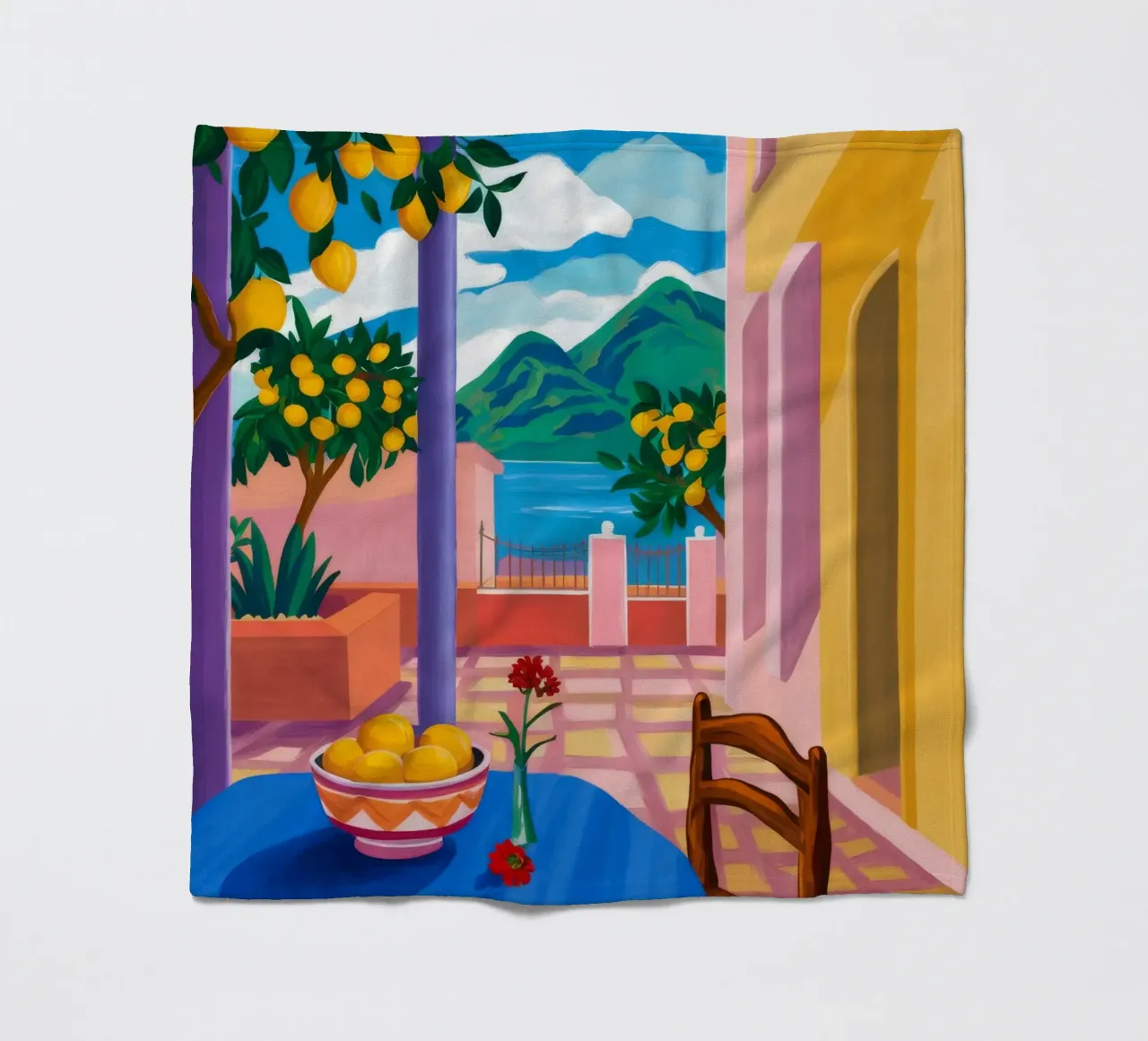 Blue Table Lemon Tree fleece blanket by FadeAura
