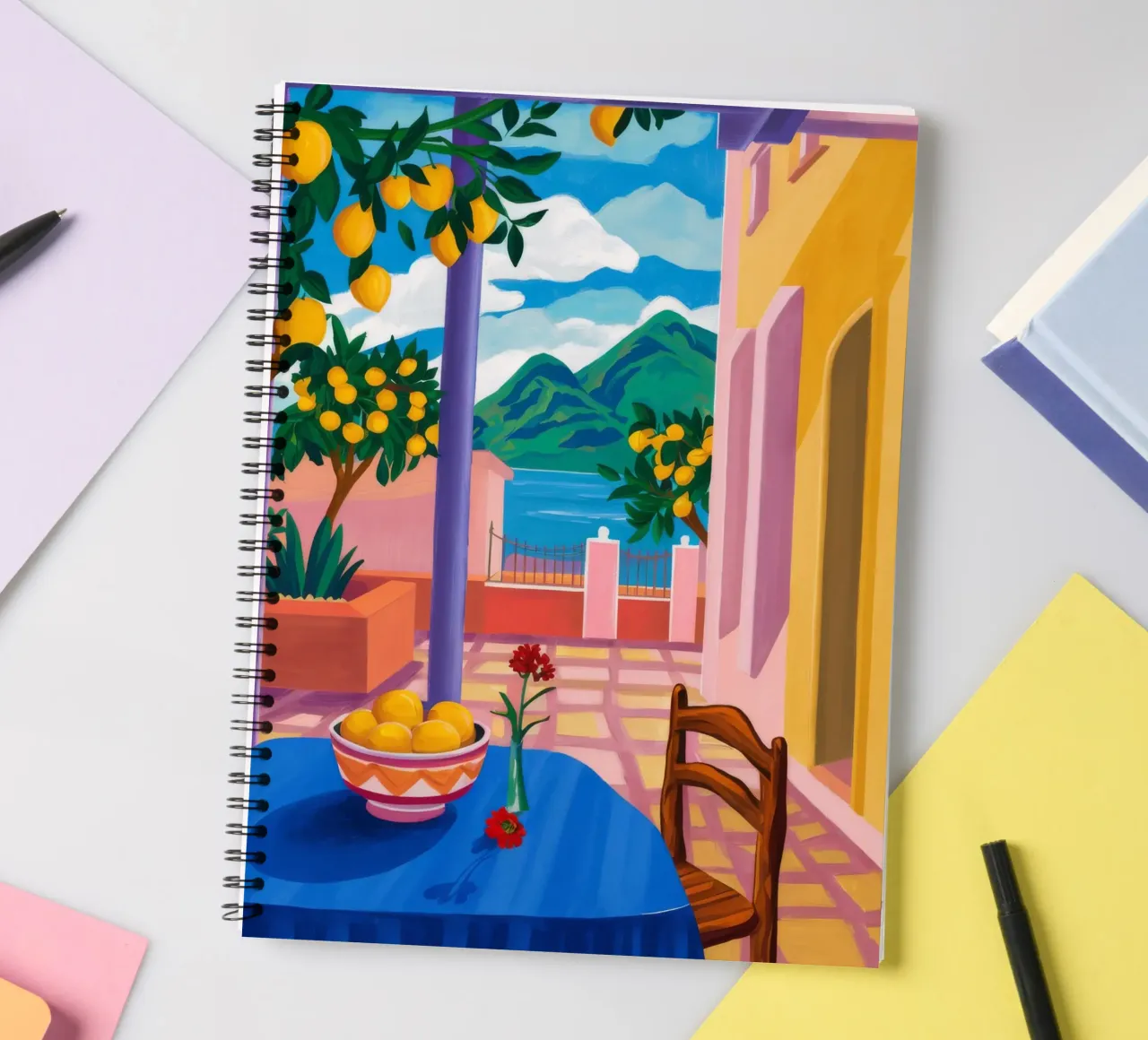 Blue Table Lemon Tree spiral notebook by FadeAura