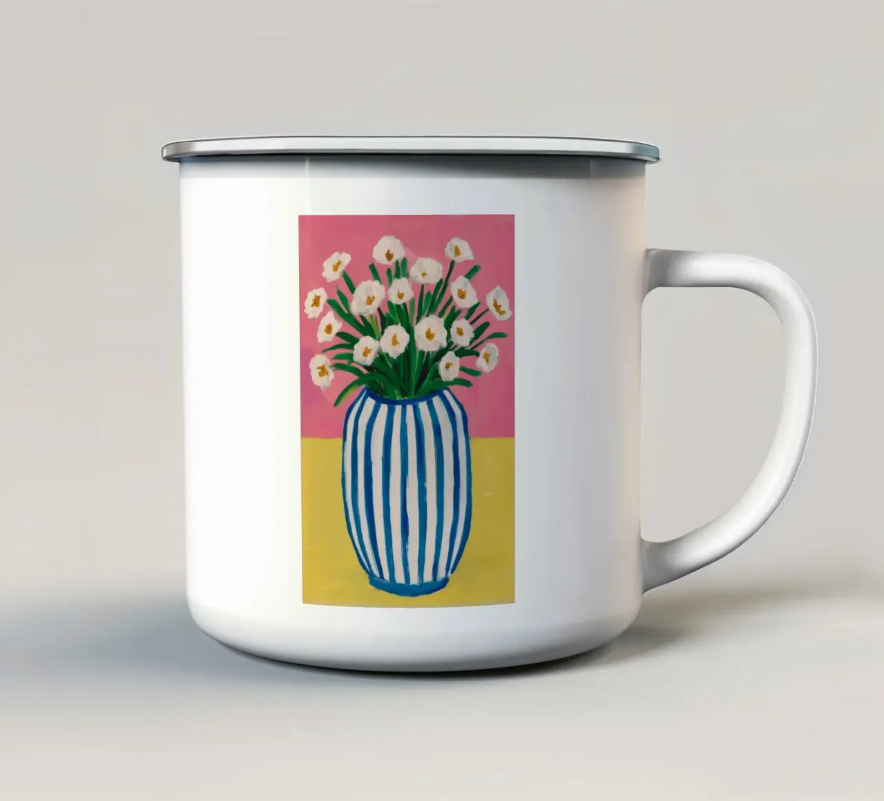 Vaso a righe blu tazza in smalto da Muse Artworks