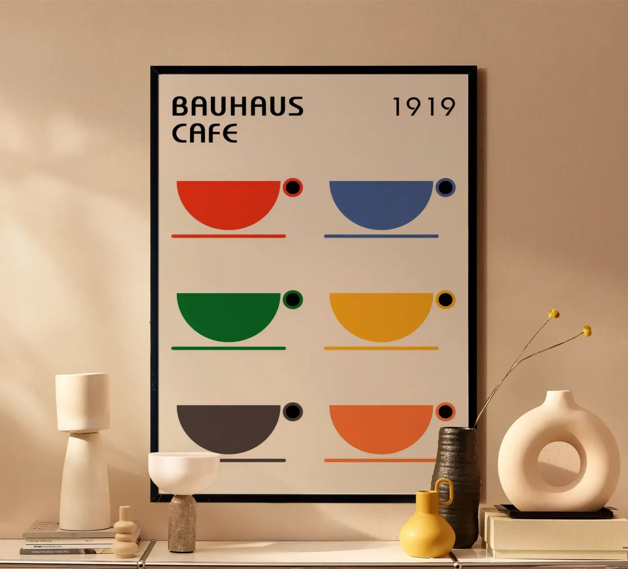 Bauhaus Cafe poster with wooden frame by Attaboy Dsgn
