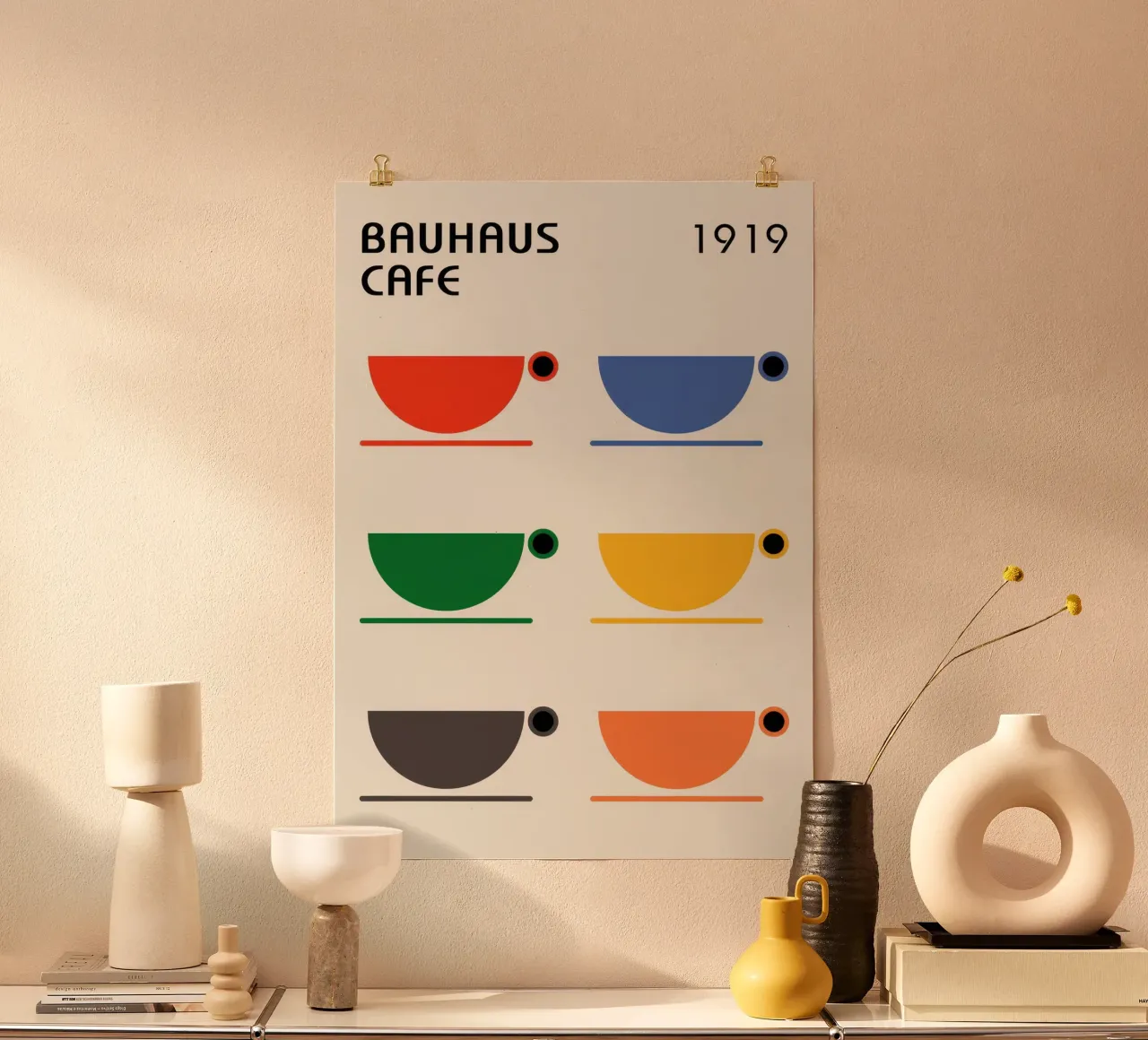 Bauhaus Cafe poster with wooden frame by Attaboy Dsgn