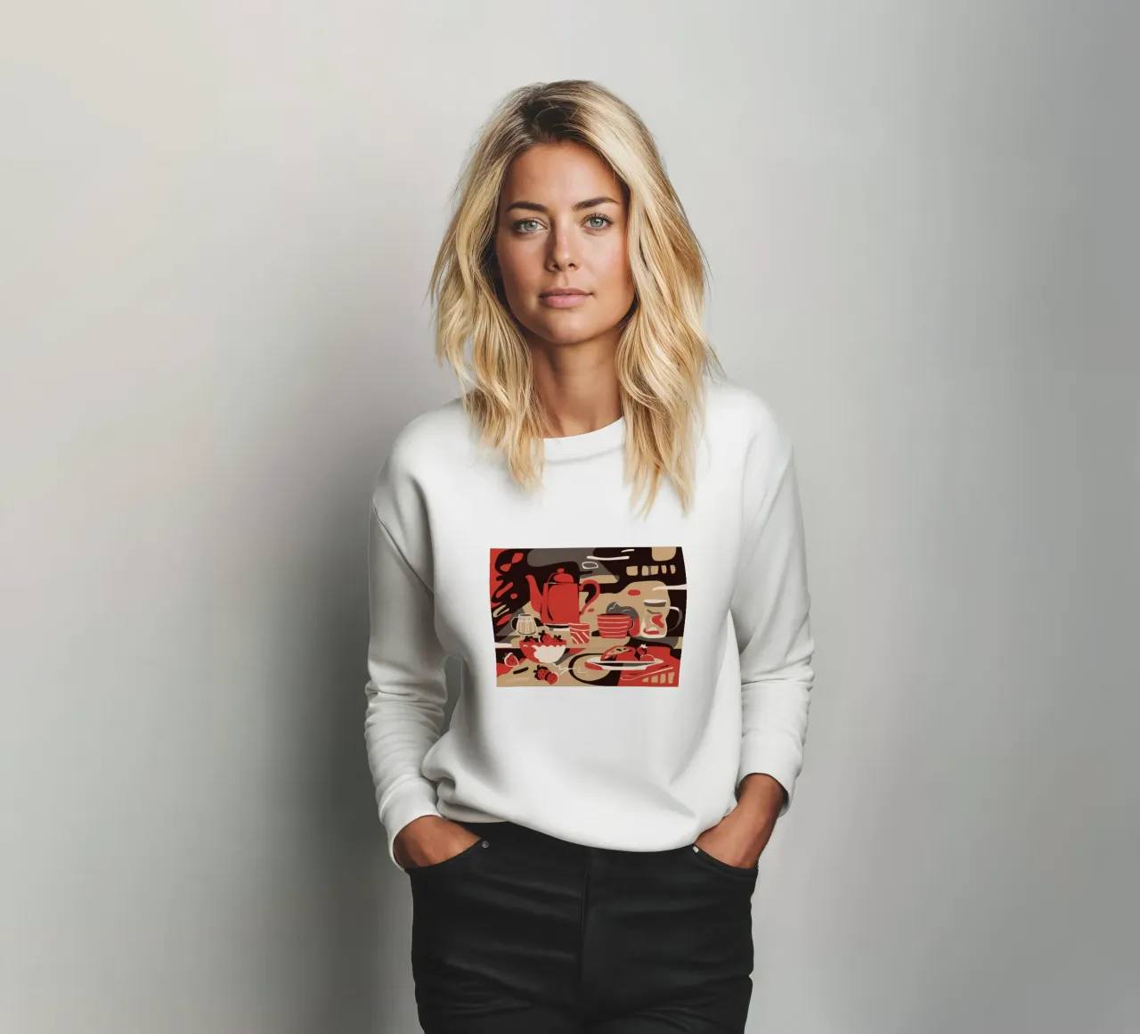 Red Pot Tea Party sweatshirt by Stone Decade