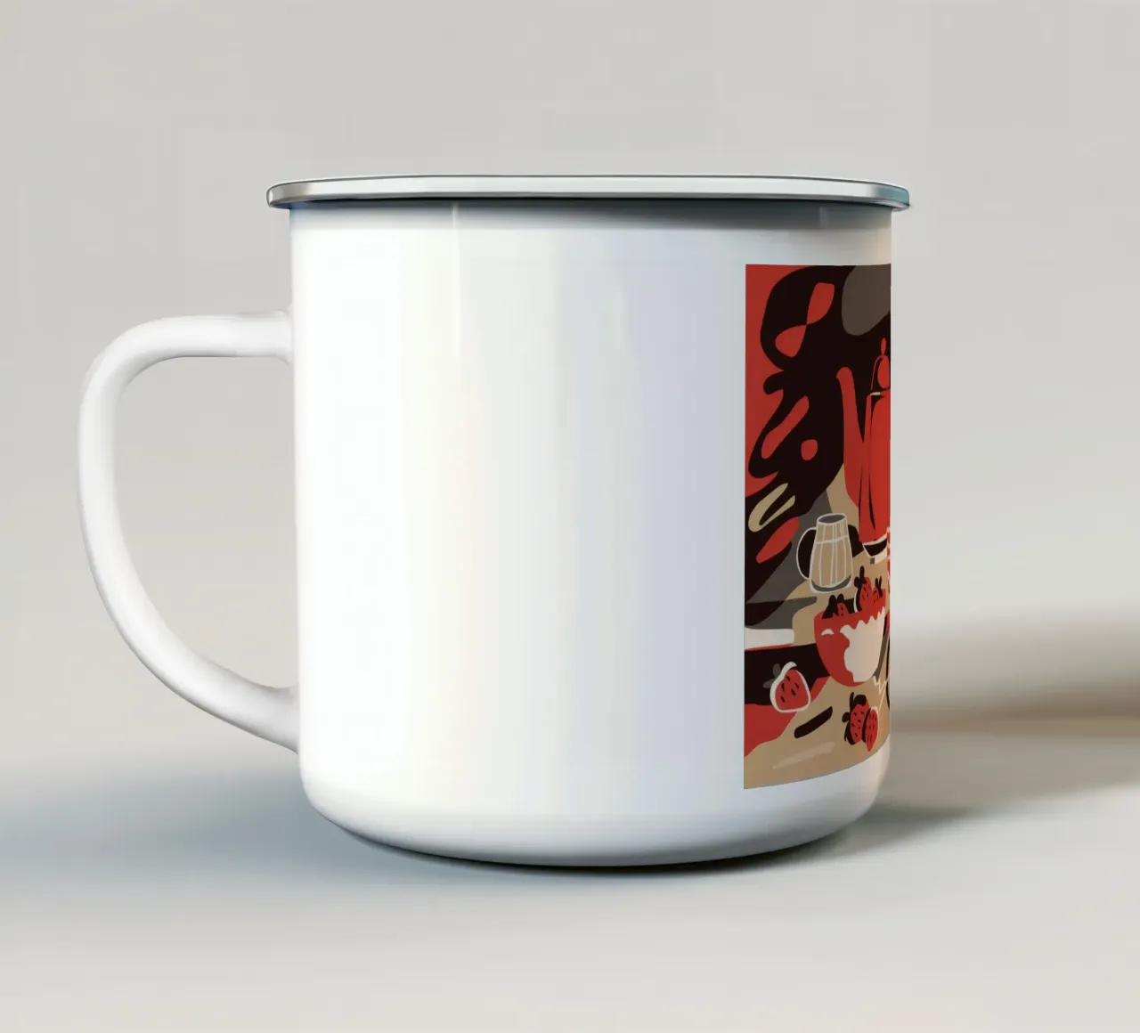 Red Pot Tea Party enamel mug by Stone Decade